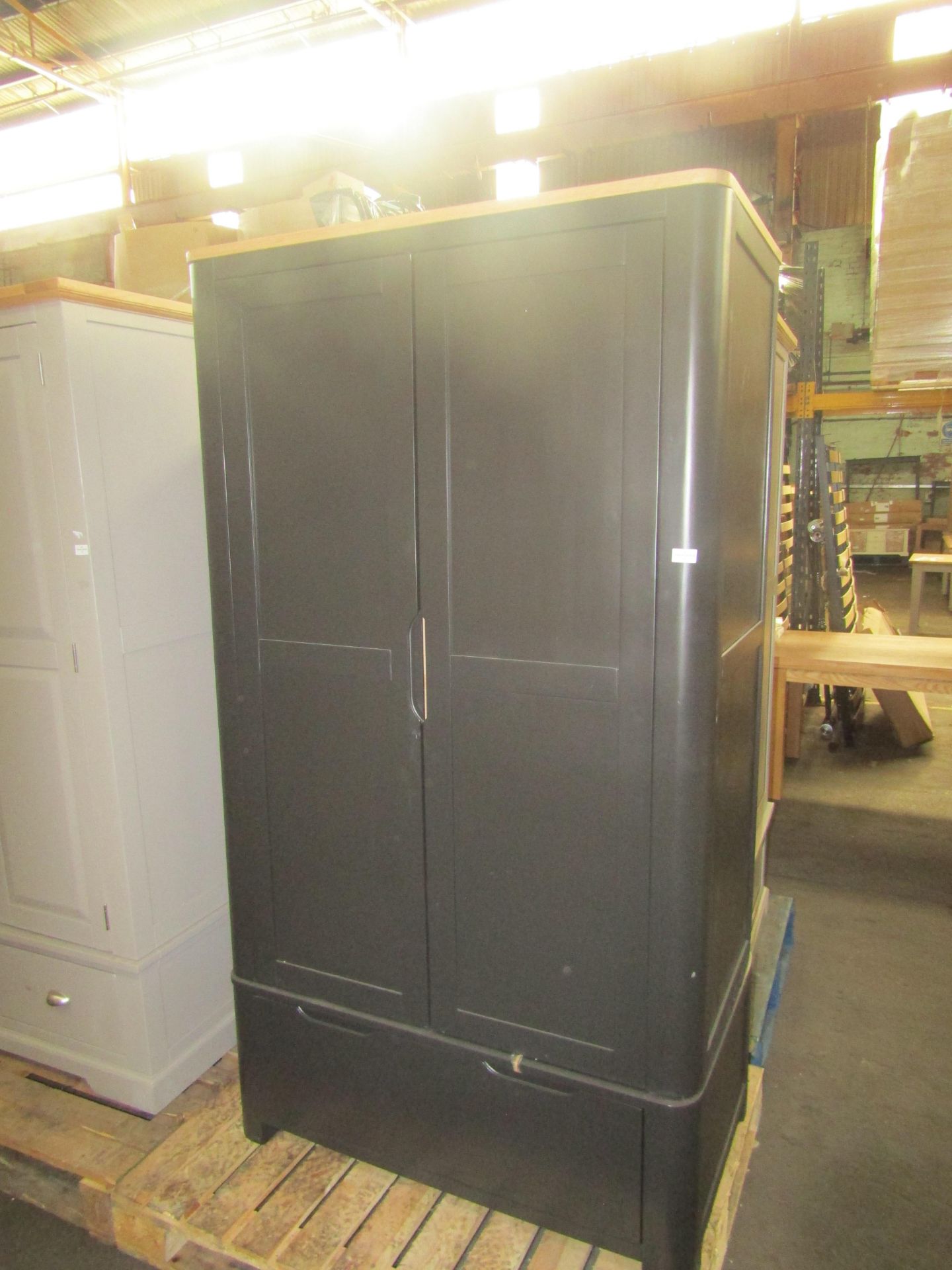 Oak Furnitureland Grove Dark Grey Double Wardrobe Solid Hardwood RRP 694.99 There is a small chip in