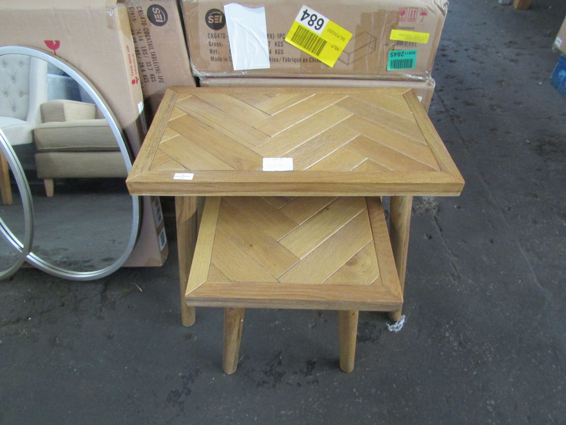 Oak Furnitureland Parquet Brushed And Glazed Oak Nest Of 2 Tables RRP 199.99 Versatile and strong,