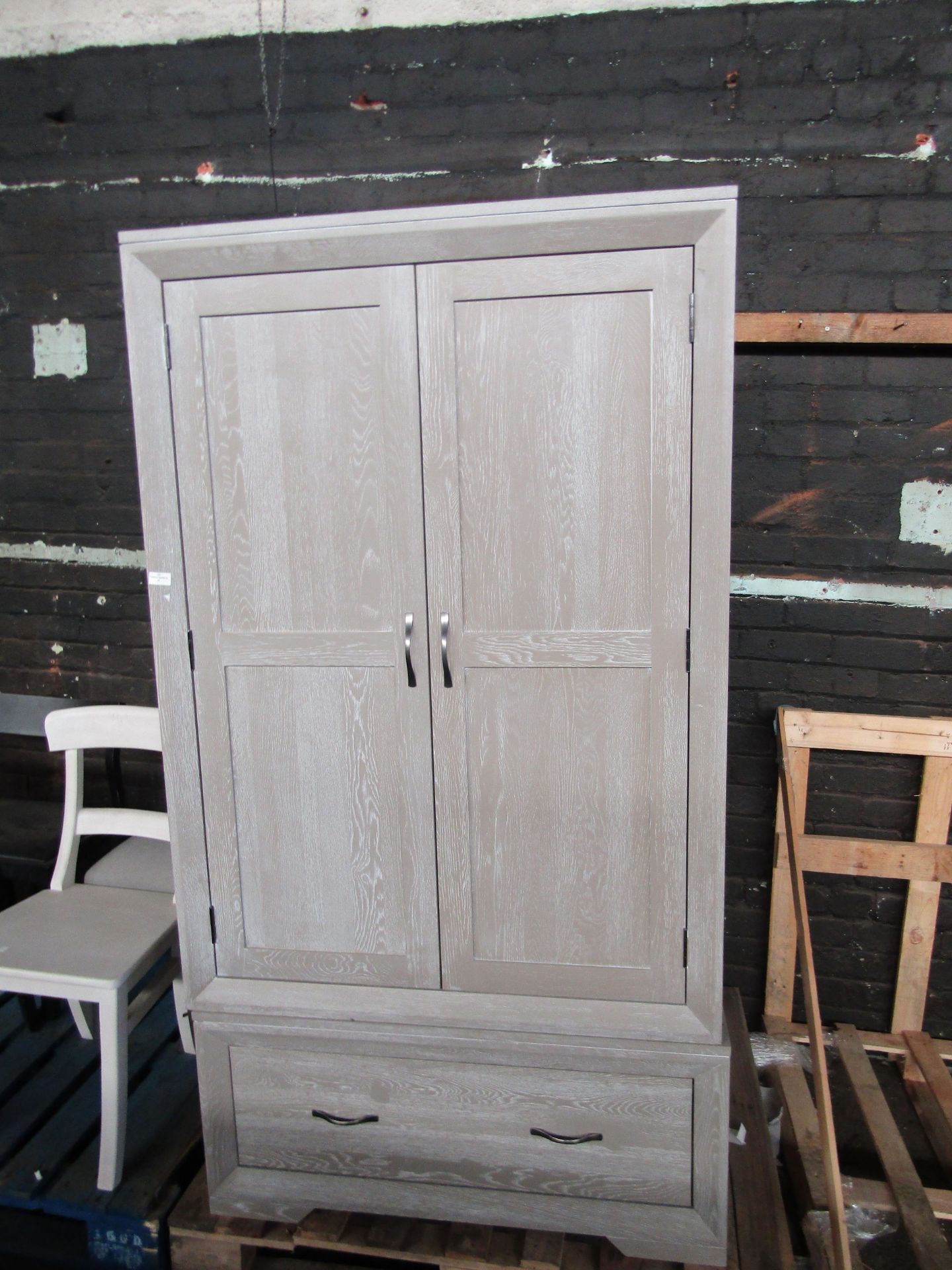Oak Furnitureland Willow Light Grey Double Wardrobe Solid Oak RRP 799.99 This product has been