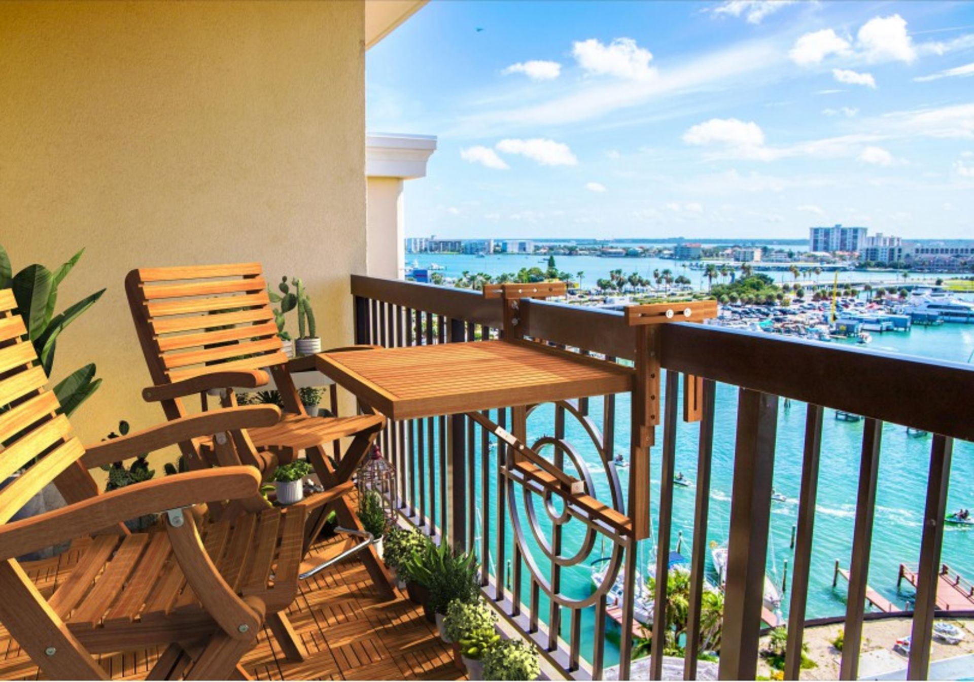 Interbuild Toronto Hanging Balcony Folding Deck Table Adjustable in Golden Teak RRP ¶œ107.00