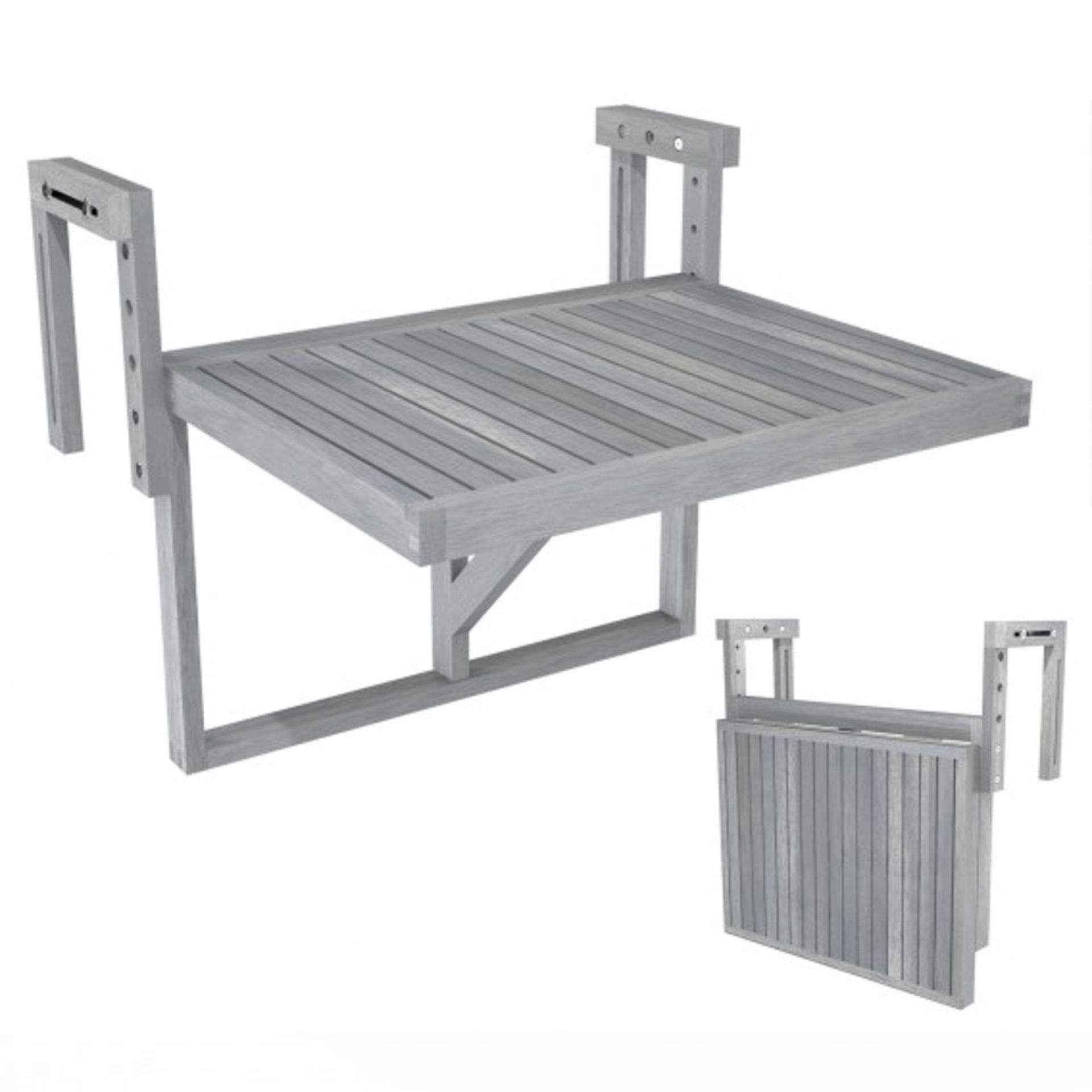 Interbuild Stockholm Hanging Balcony Folding Deck Table Adjustable in Dusk Grey Oiled RRP ¶œ80.00