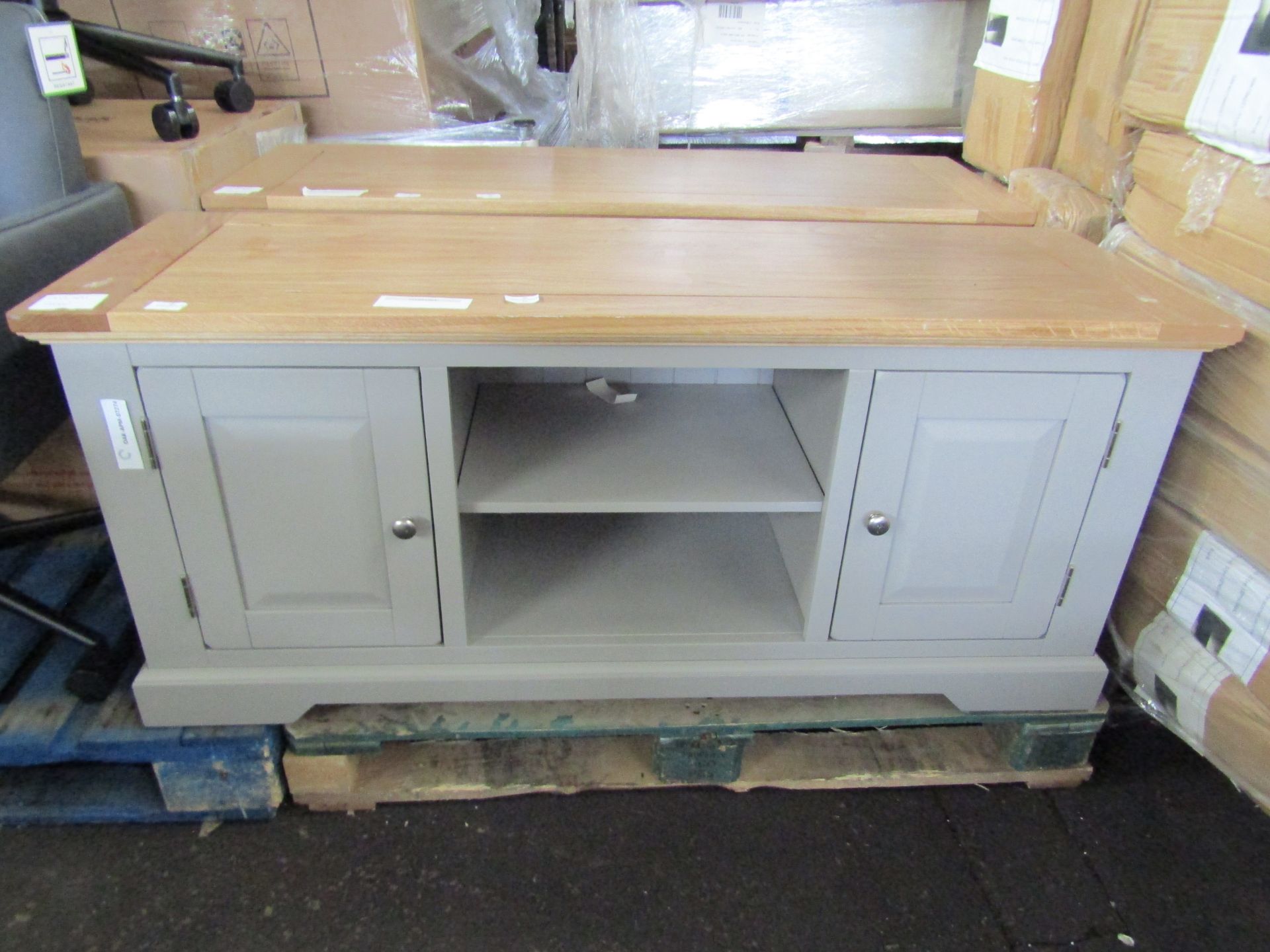 Oak Furnitureland St Ives Natural Oak And Light Grey Painted Large Tv Cabinet RRP 379.99 The St Ives