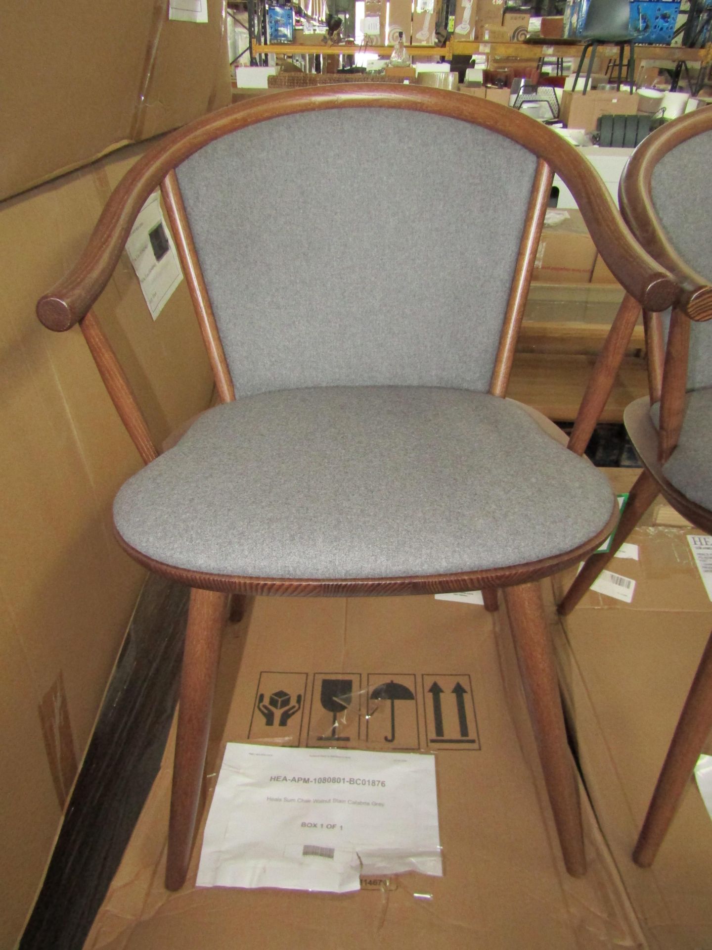 Heals Sum Chair Walnut Stain with Nickel Grey Upholstery RRP 489.00 Harmonising with Healâ€™s