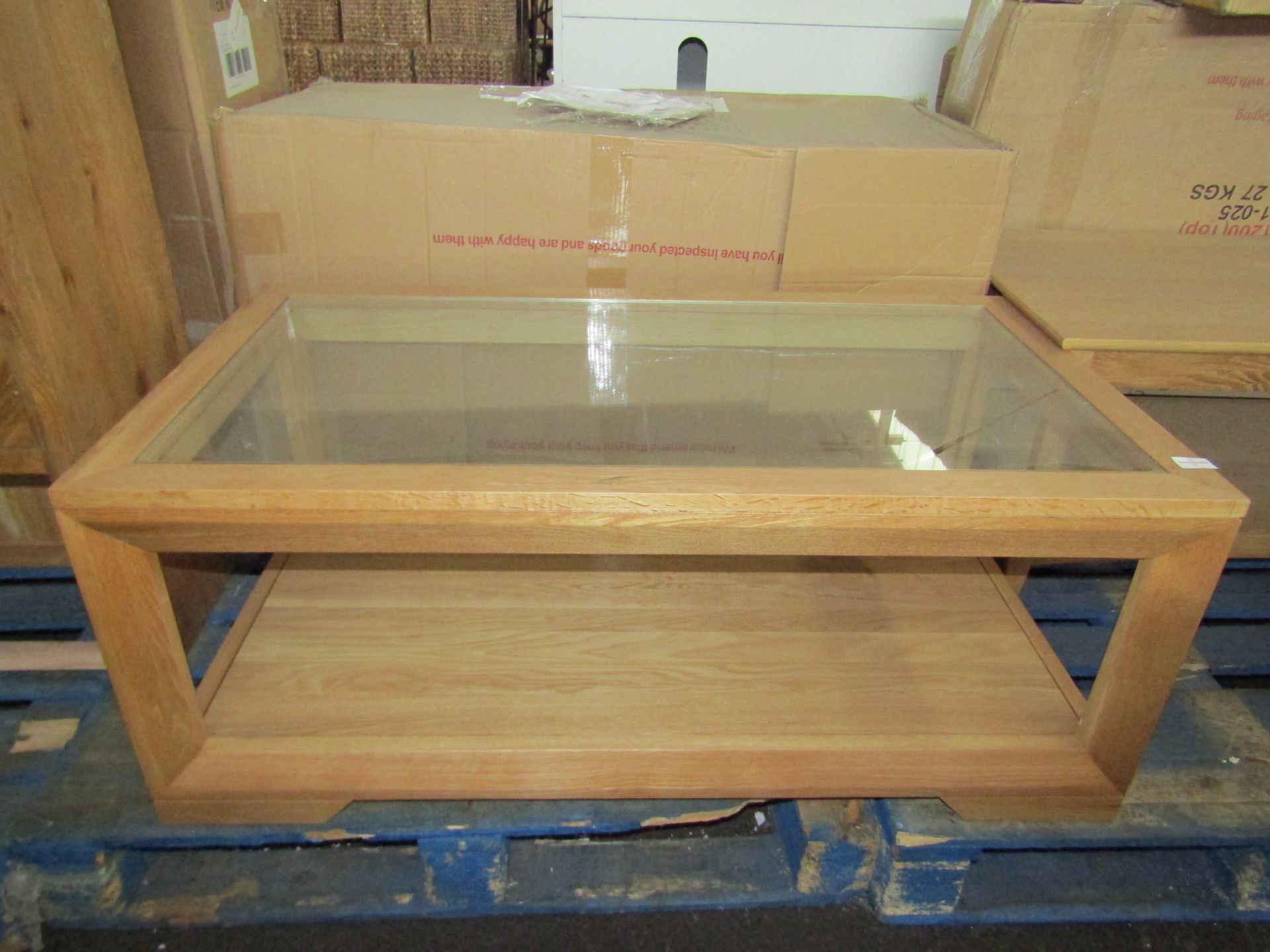 Oak Furnitureland Bevel Natural Solid Oak Glass Topped Coffee Table RRP 279.99 The Bevel Natural