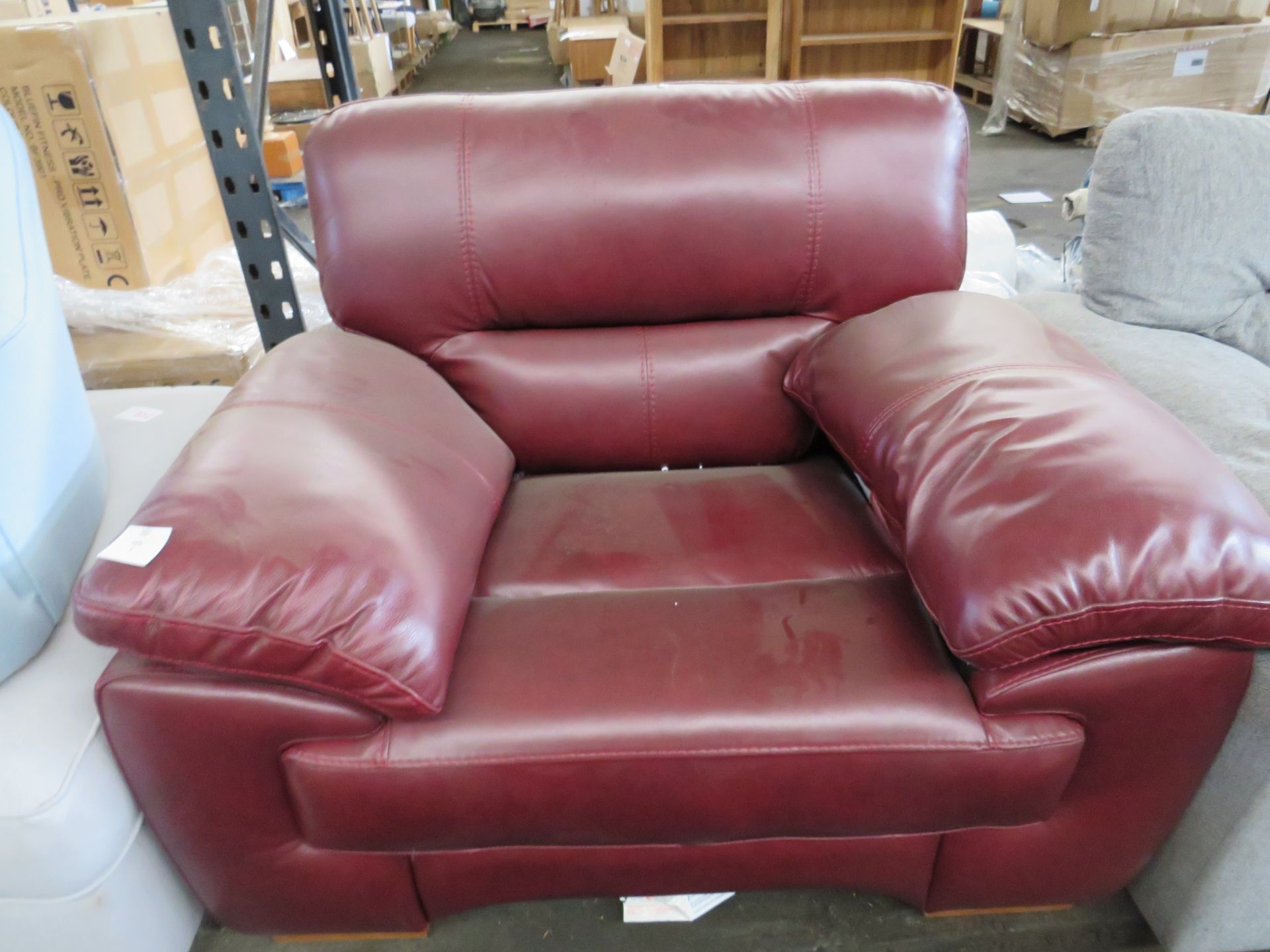 Oak Furnitureland Clayton Armchair in Burgundy Leather RRP 849.99Spacious and comfortable leather