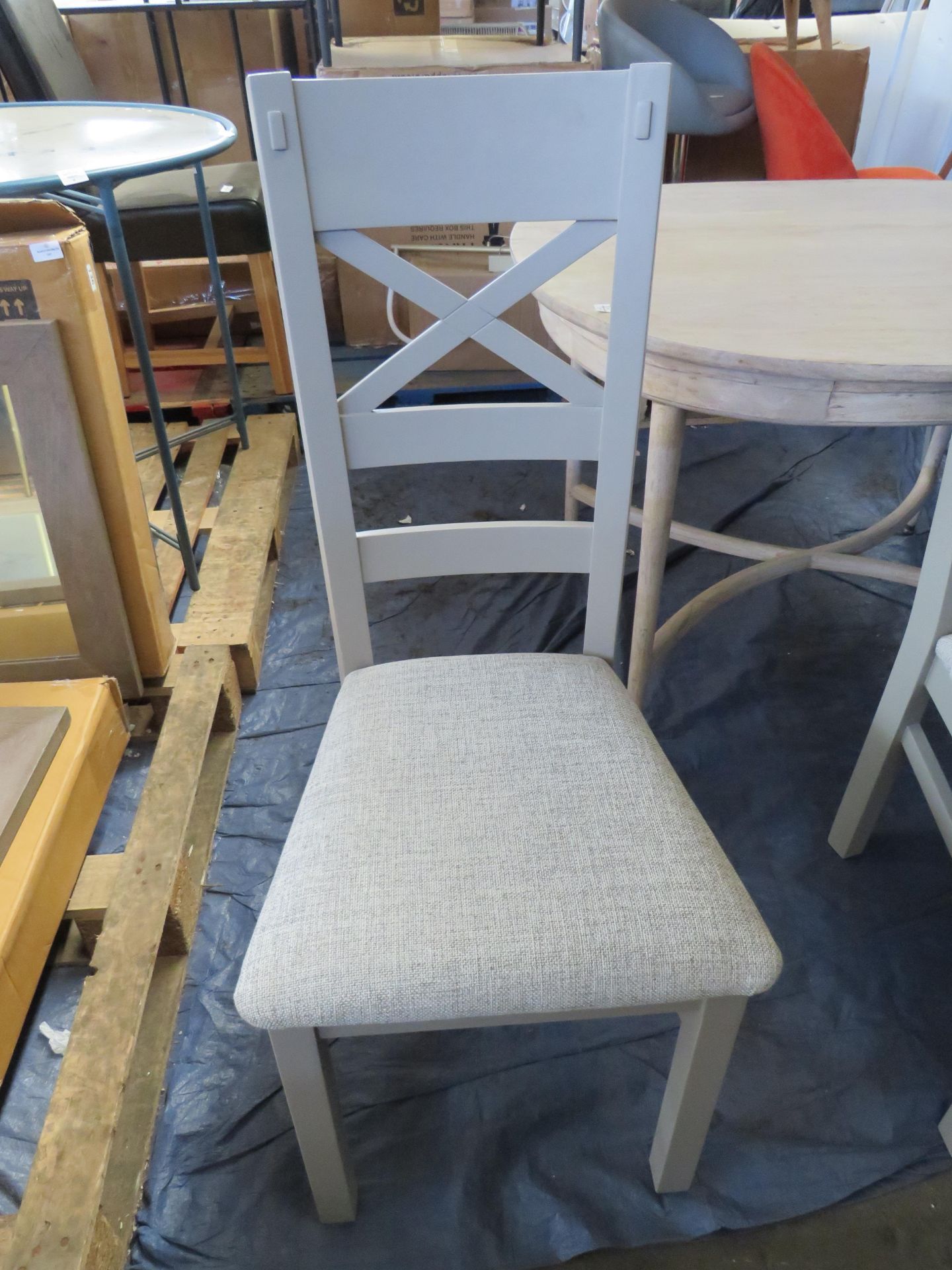 Oak Furnitureland St Ives Light Grey Painted Chair With Plain Grey Fabric Seat RRP 170.00 These