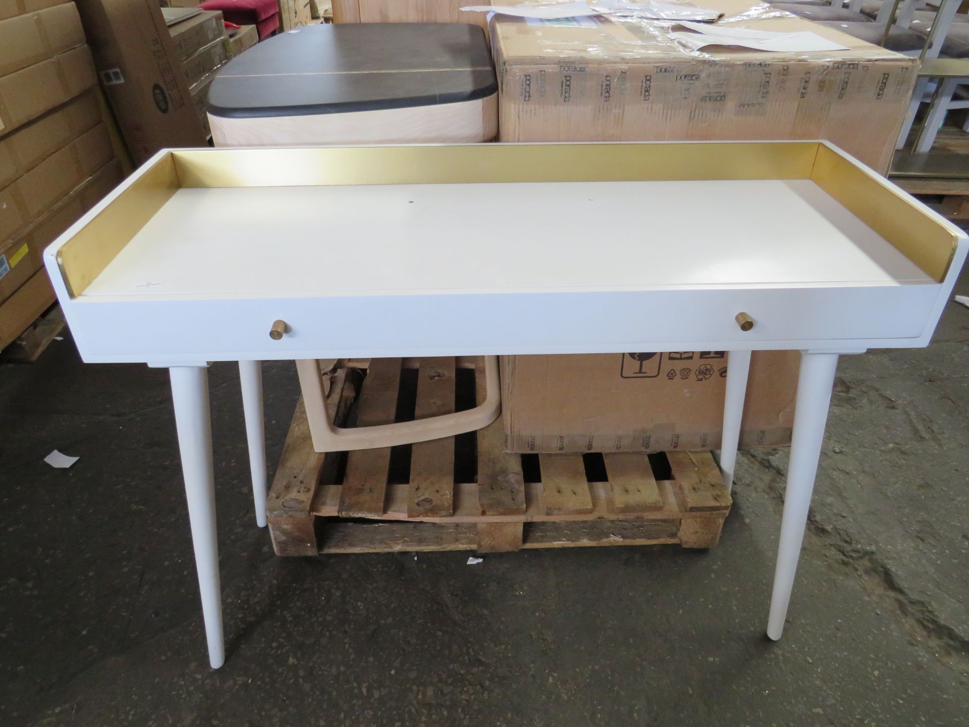 Swoon Fresco Mid Century Style Dressing Table White Brass RRP 379.00 Missing Mirror This lot of