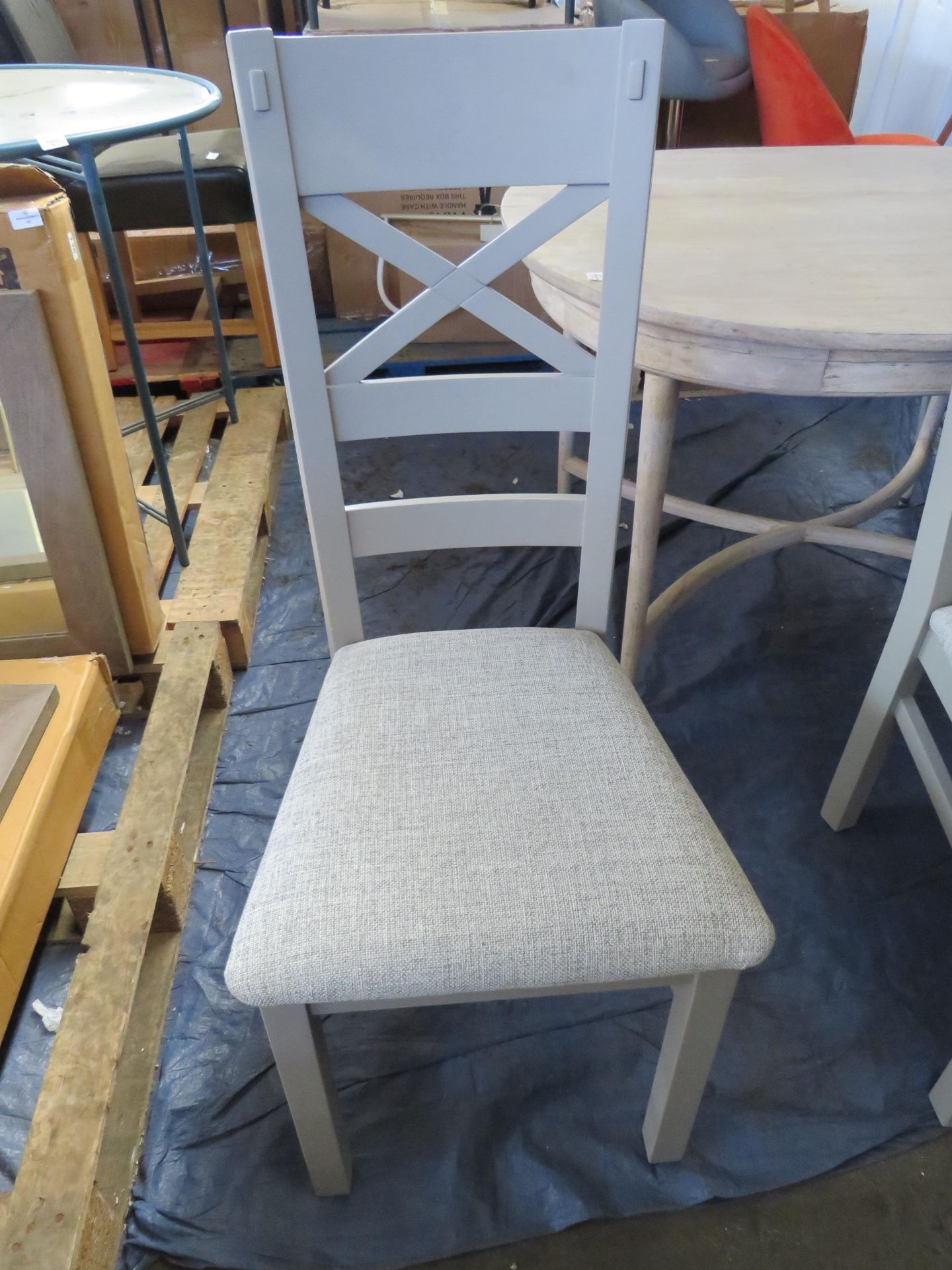 Oak Furnitureland St Ives Light Grey Painted Chair With Plain Grey Fabric Seat RRP 170.00 These