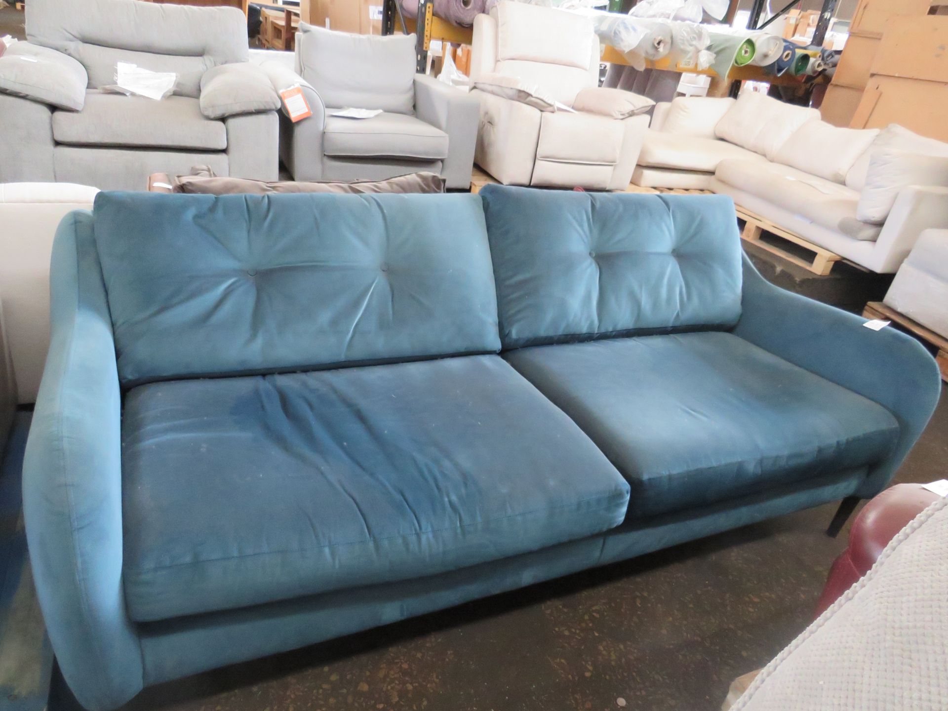Oak Furnitureland Houston 4 Seater Sofa in Teal fabric RRP 1249.99Deep-seated velvet four seater