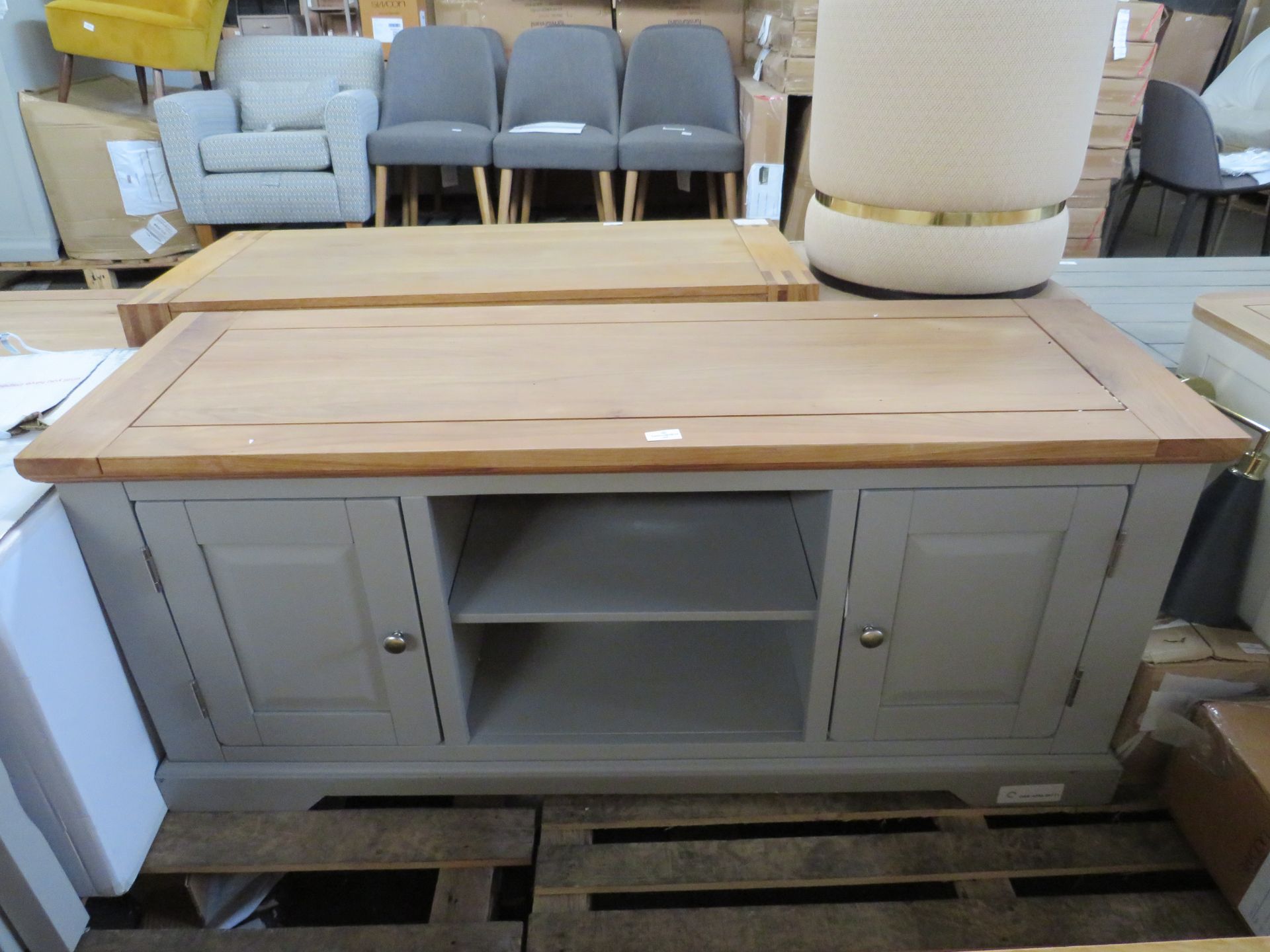 Oak Furnitureland St Ives Natural Oak And Light Grey Painted Large Tv Cabinet RRP 379.99 The St Ives