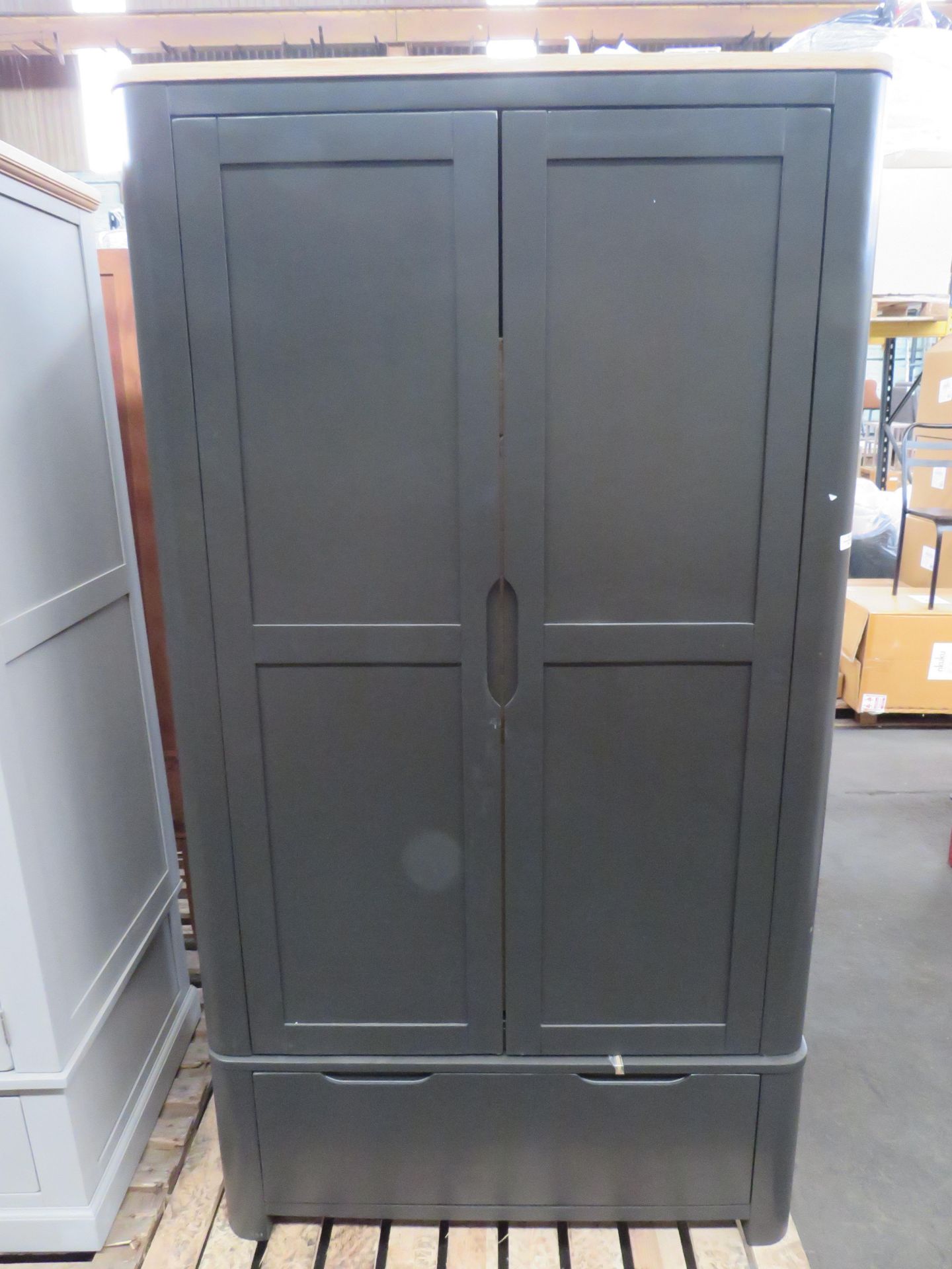 Oak Furnitureland Grove Dark Grey Double Wardrobe Solid Hardwood RRP 694.99 There is a small chip in