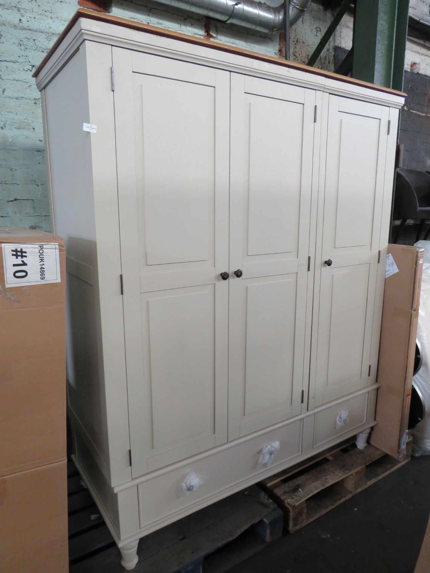 Oak Furnitureland Shay Rustic Oak And Painted Triple Wardrobe RRP 1099.99 This elegant triple