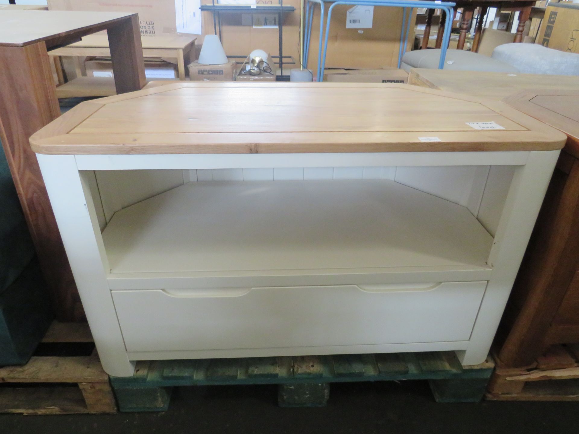 Oak Furnitureland Hove Natural Oak And Painted Corner Tv Unit RRP 299.99 The Hove corner TV stand