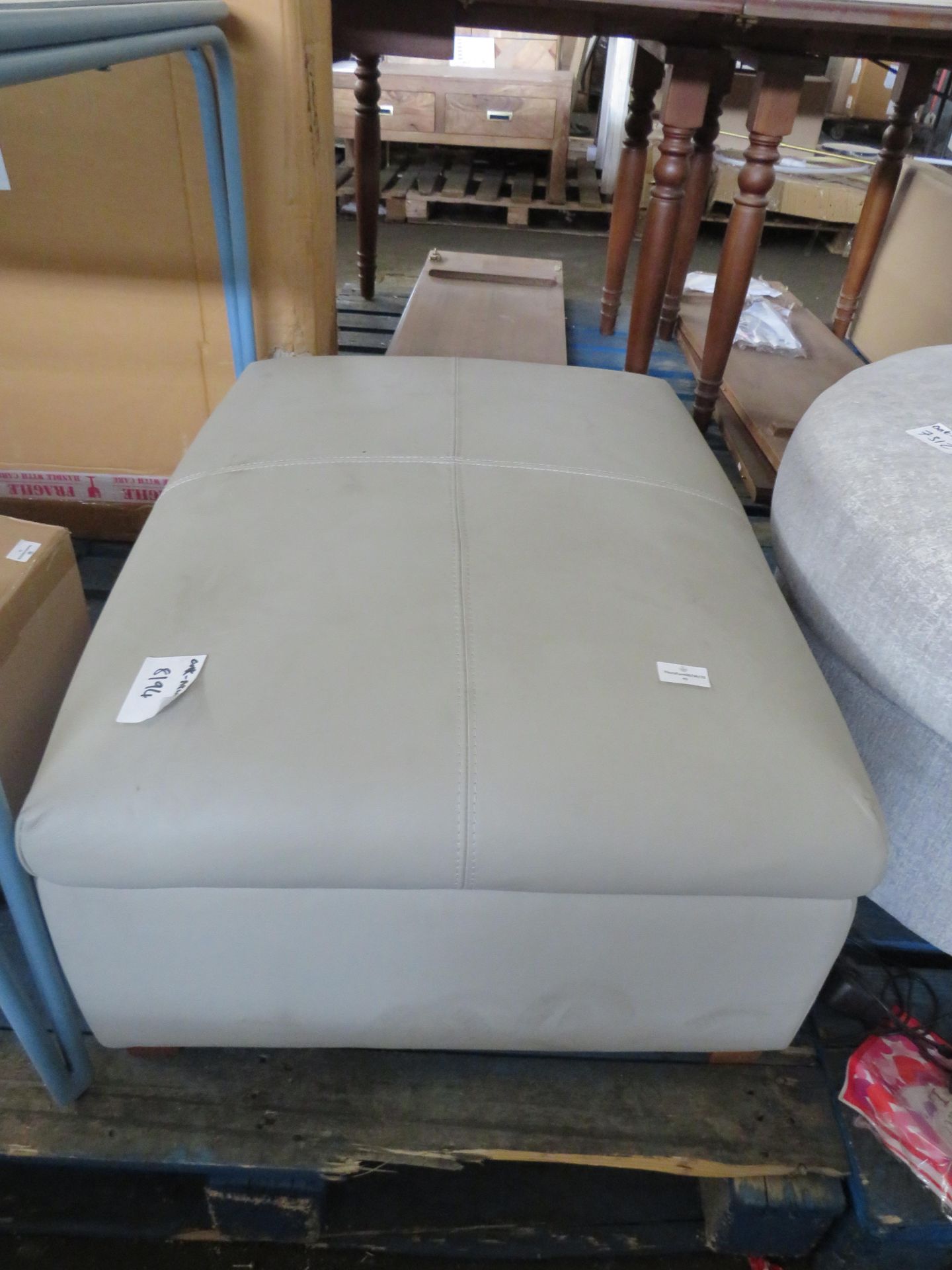 Oak Furnitureland Clayton Storage Footstool in Grey Leather RRP 429.99 Clayton Storage Footstool -