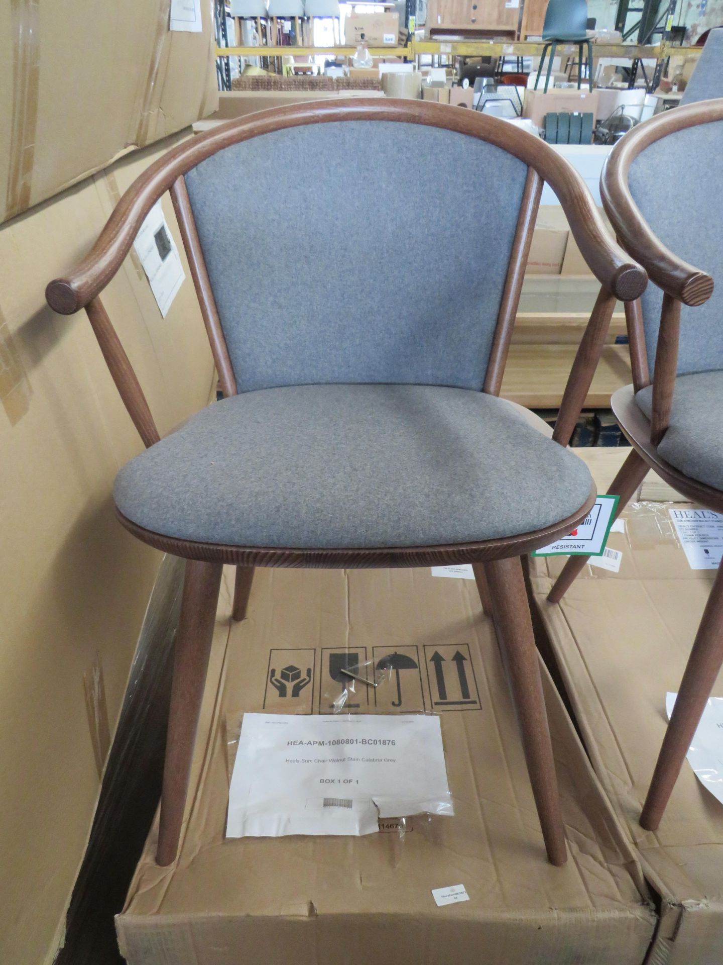 Heals Sum Chair Walnut Stain with Nickel Grey Upholstery RRP 489.00 Harmonising with Healâ€™s