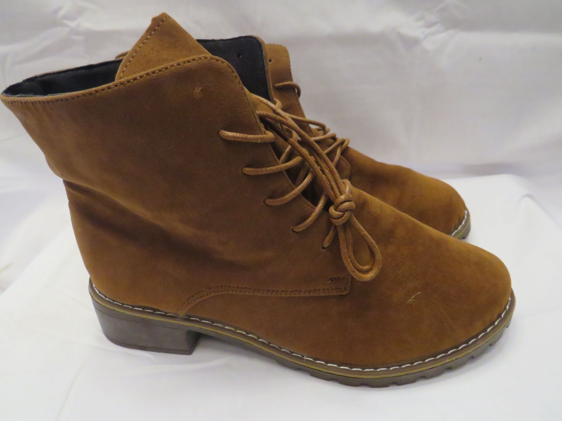 Ladies Flat Suede Ankle Boot Tan Size 37 New