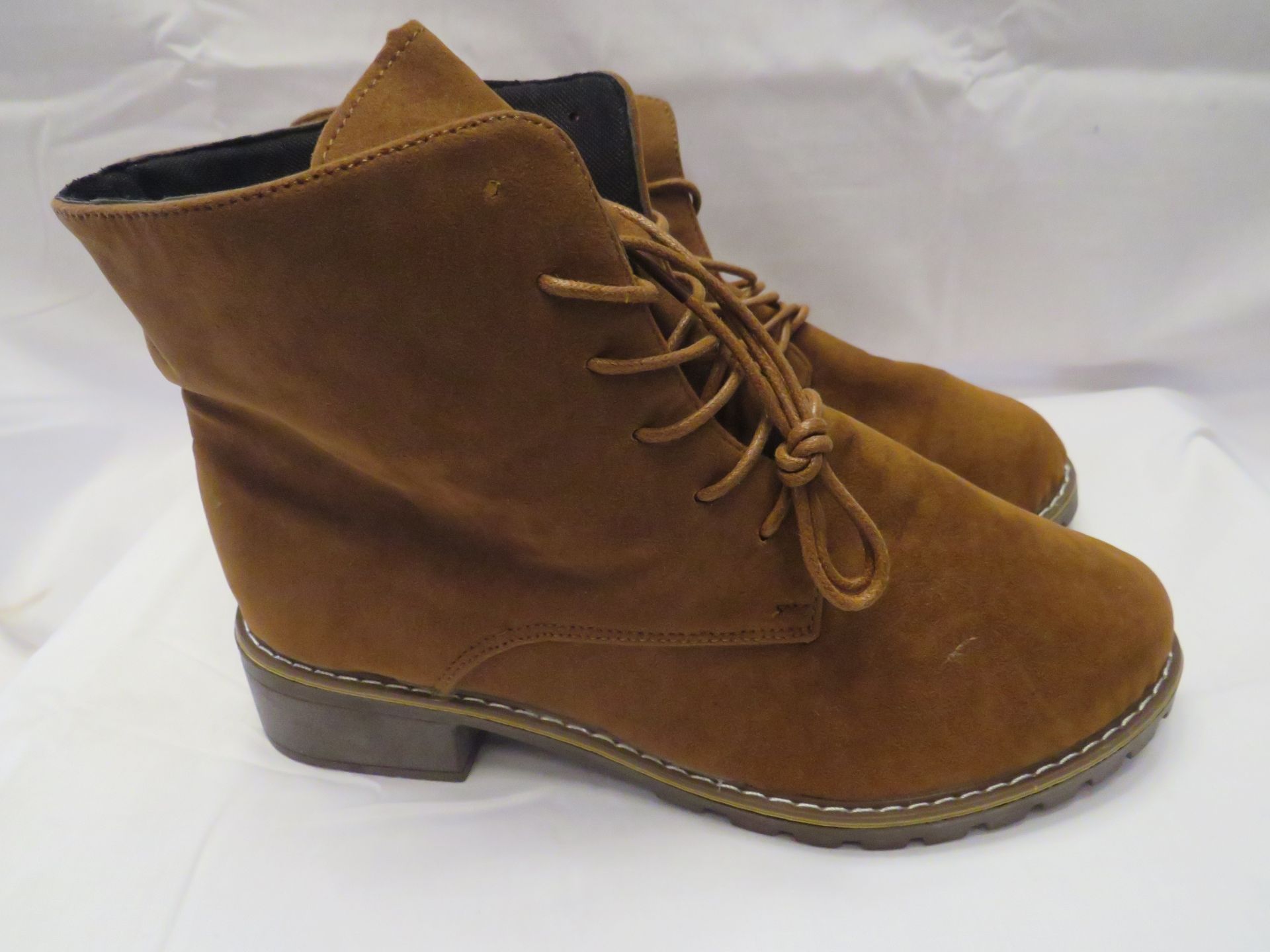 Ladies Flat Suede Ankle Boot Tan Size 37 New