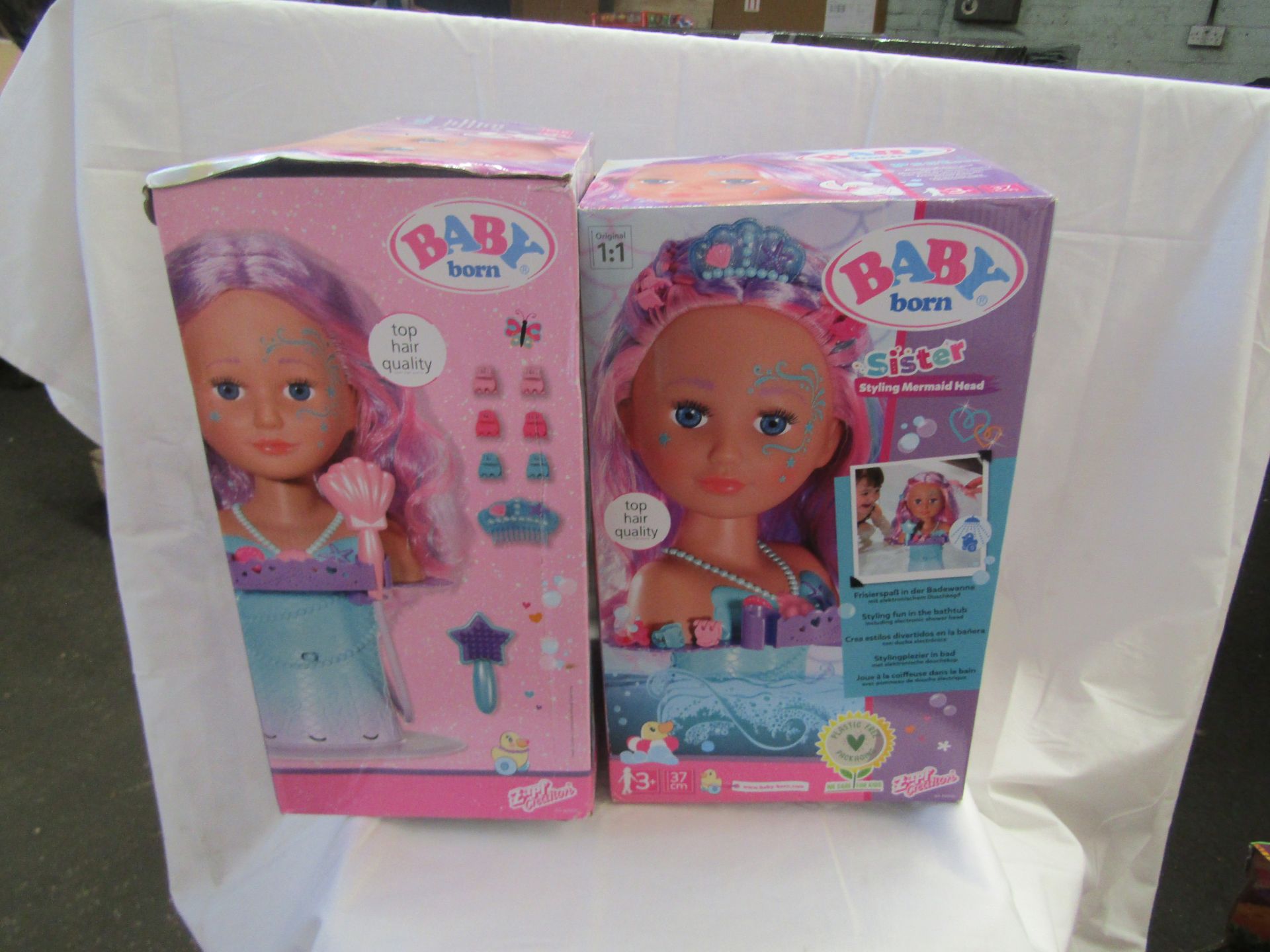 2x Zapf Creations Baby Born, Sister Styling Mermaid Head, Unchecked & Boxed.