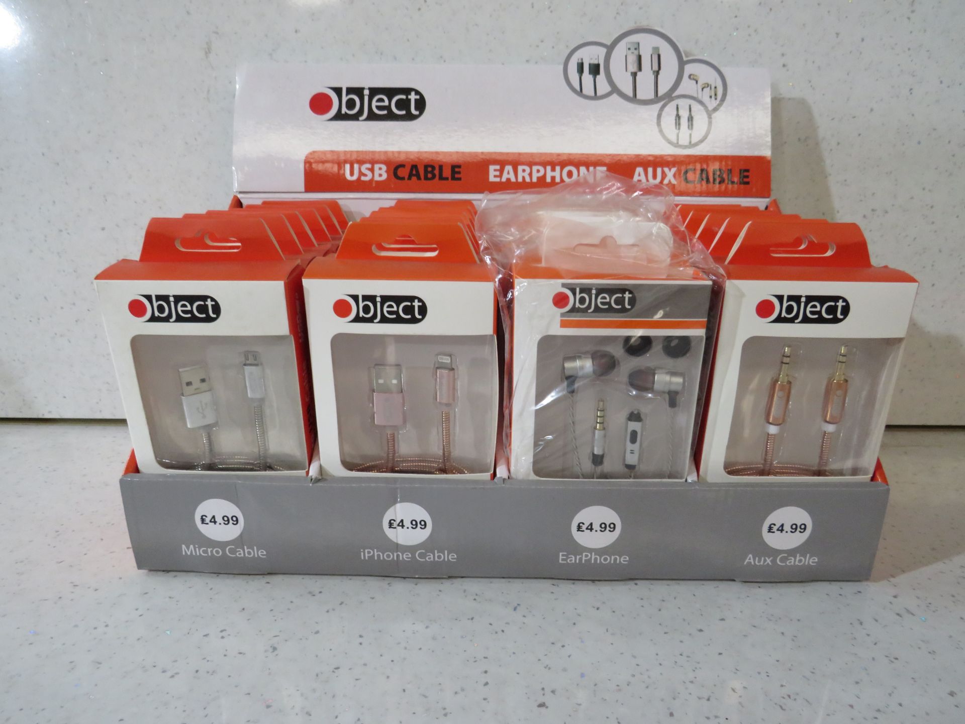 Object - 24-Piece USB Cable / Earphones / AUX Cable Assortment - Unused & Boxed.
