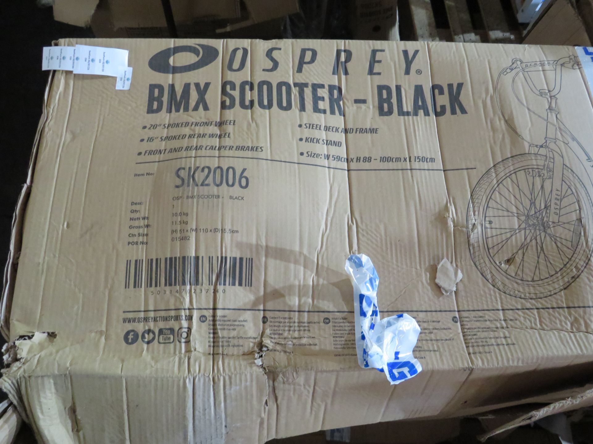 Osprey - BMX Scooter - Black & Blue - Unchecked, Box Maybe Damaged. RRP œ130.