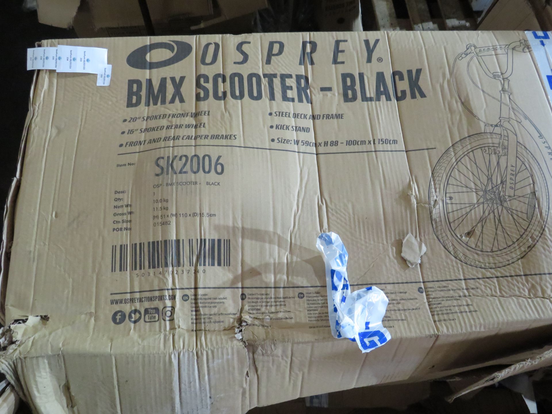 Osprey - BMX Scooter - Black & Blue - Unchecked, Box Maybe Damaged. RRP œ130.