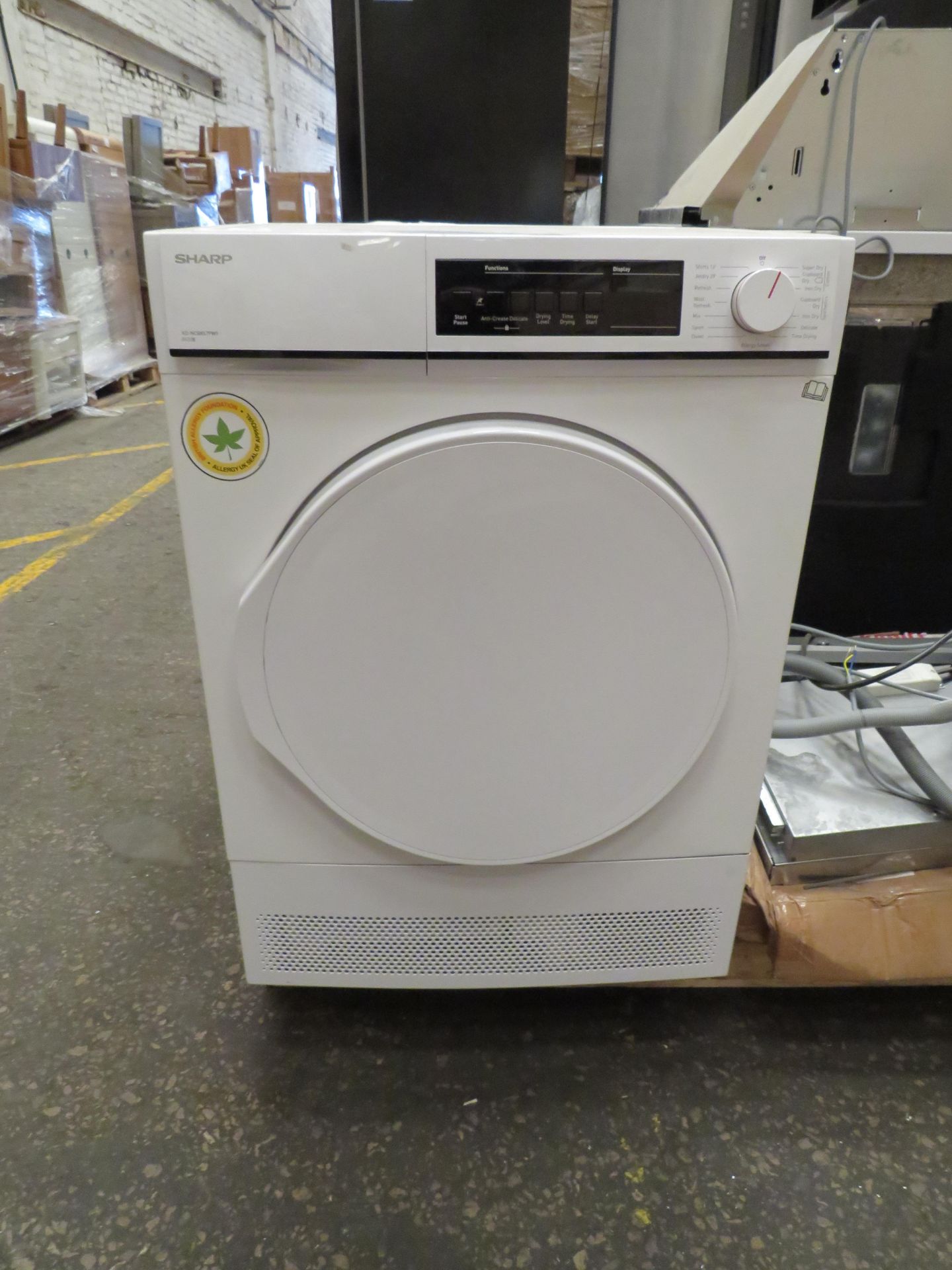 Sharp - KD-NCB8S7PW9 White 8KG Tumble Dryer - Powers On, Unchecked For Heat, Slight Marks Present.