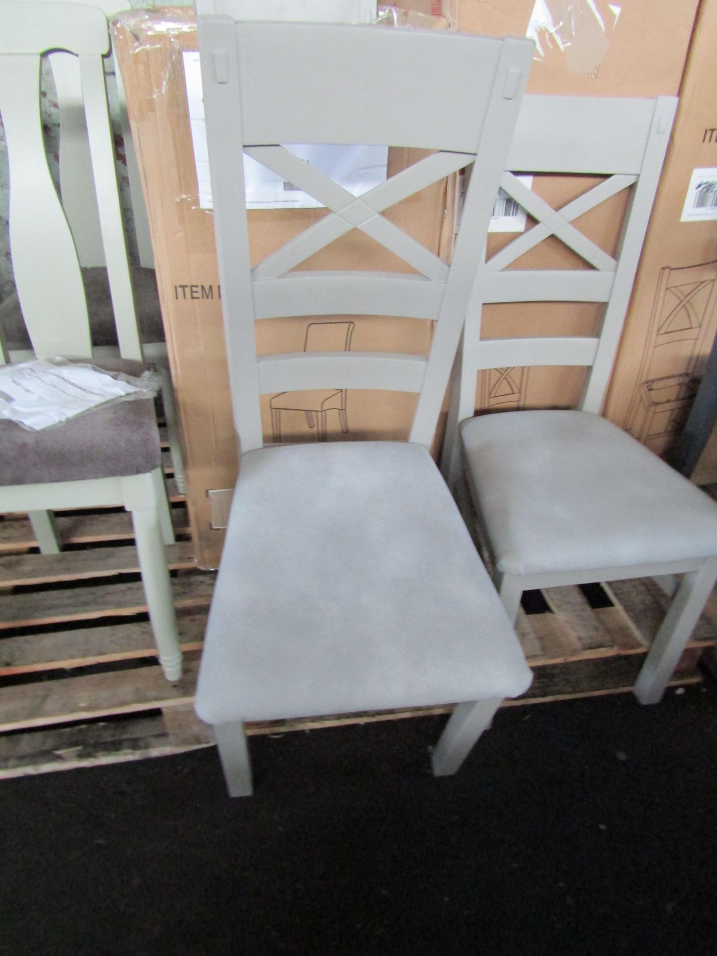 Oak Furnitureland St Ives Light Grey Painted Chair with Dappled Silver Fabric Seat (Pair) RRP 380.00