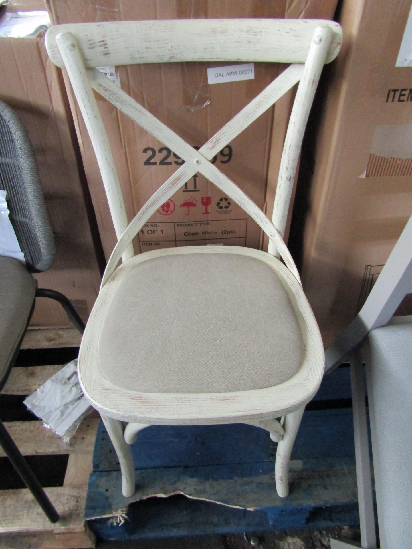 Gallery Direct Cafe Chair White Linen 505x535x895mm (2pk) RRP 475.00 A pack of 2 understated cross