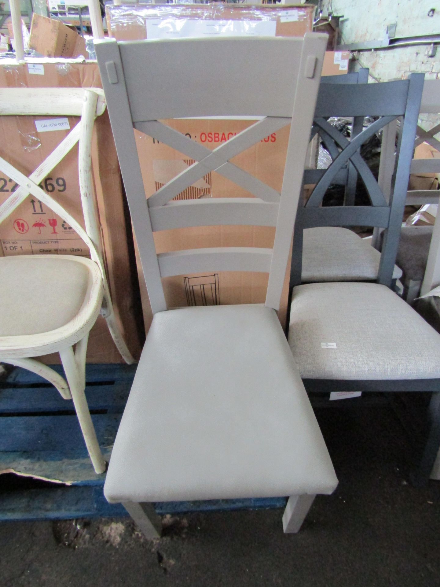 Oak Furnitureland St Ives Light Grey Painted Chair with Dappled Silver Fabric Seat (Pair) RRP 380.00