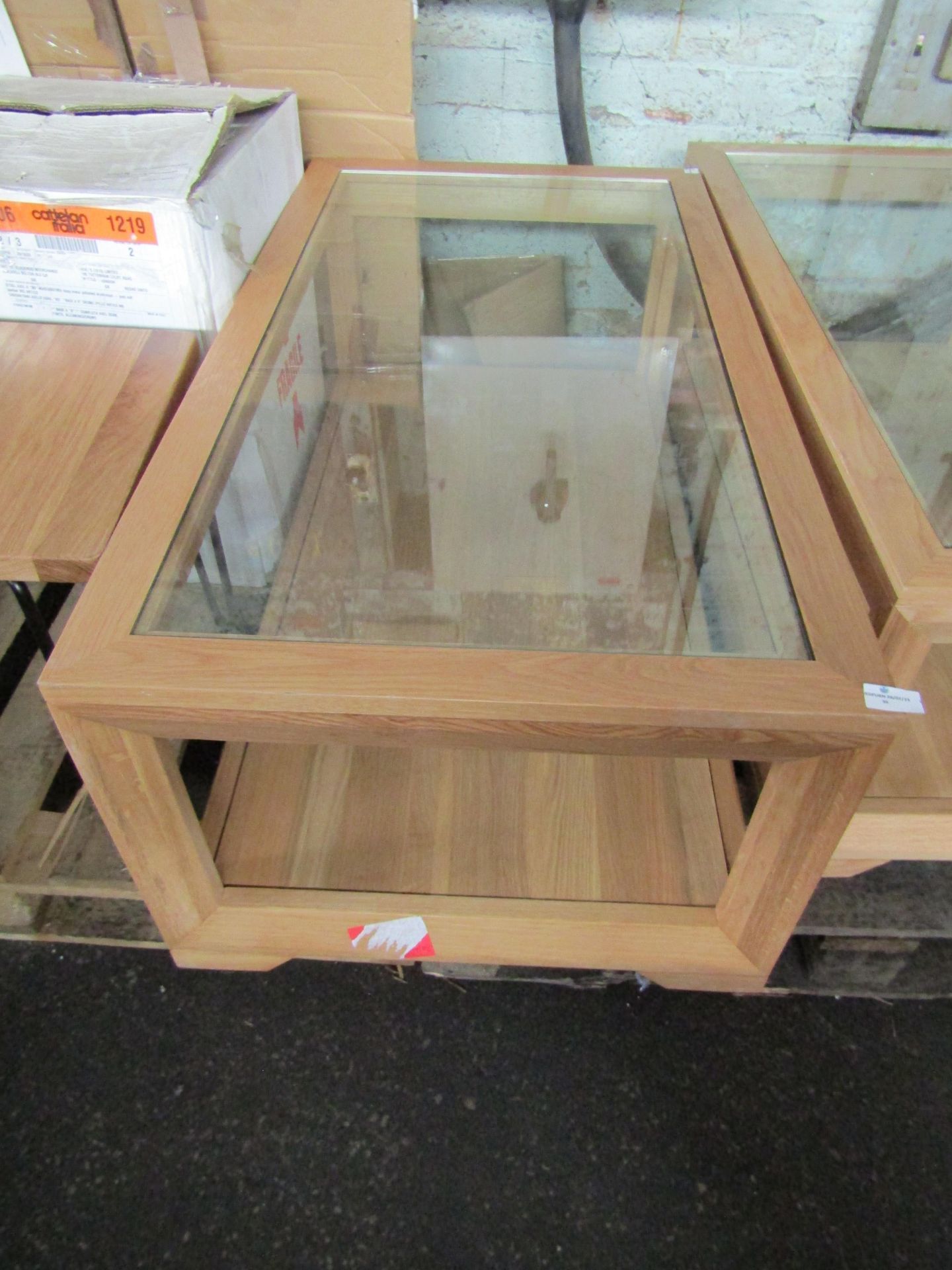 Oak Furnitureland Bevel Natural Solid Oak Glass Topped Coffee Table RRP 279.99 The Bevel Natural