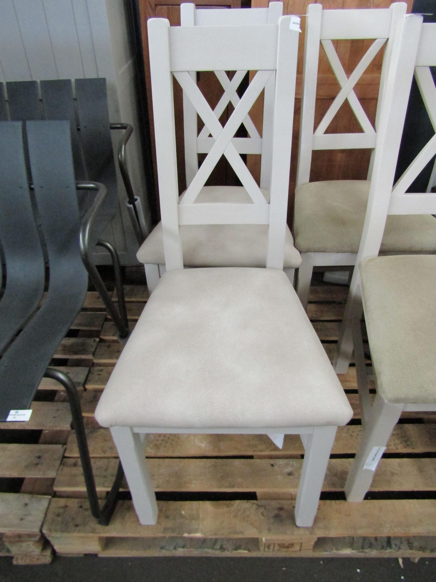 Oak Furnitureland Kemble Painted Chair with Dappled Beige Fabric Seat (Pair) RRP 380.00 Kemble