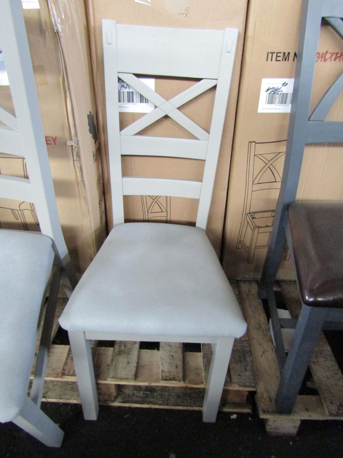 Oak Furnitureland St Ives Light Grey Painted Chair with Dappled Silver Fabric Seat (Pair) RRP 380.00