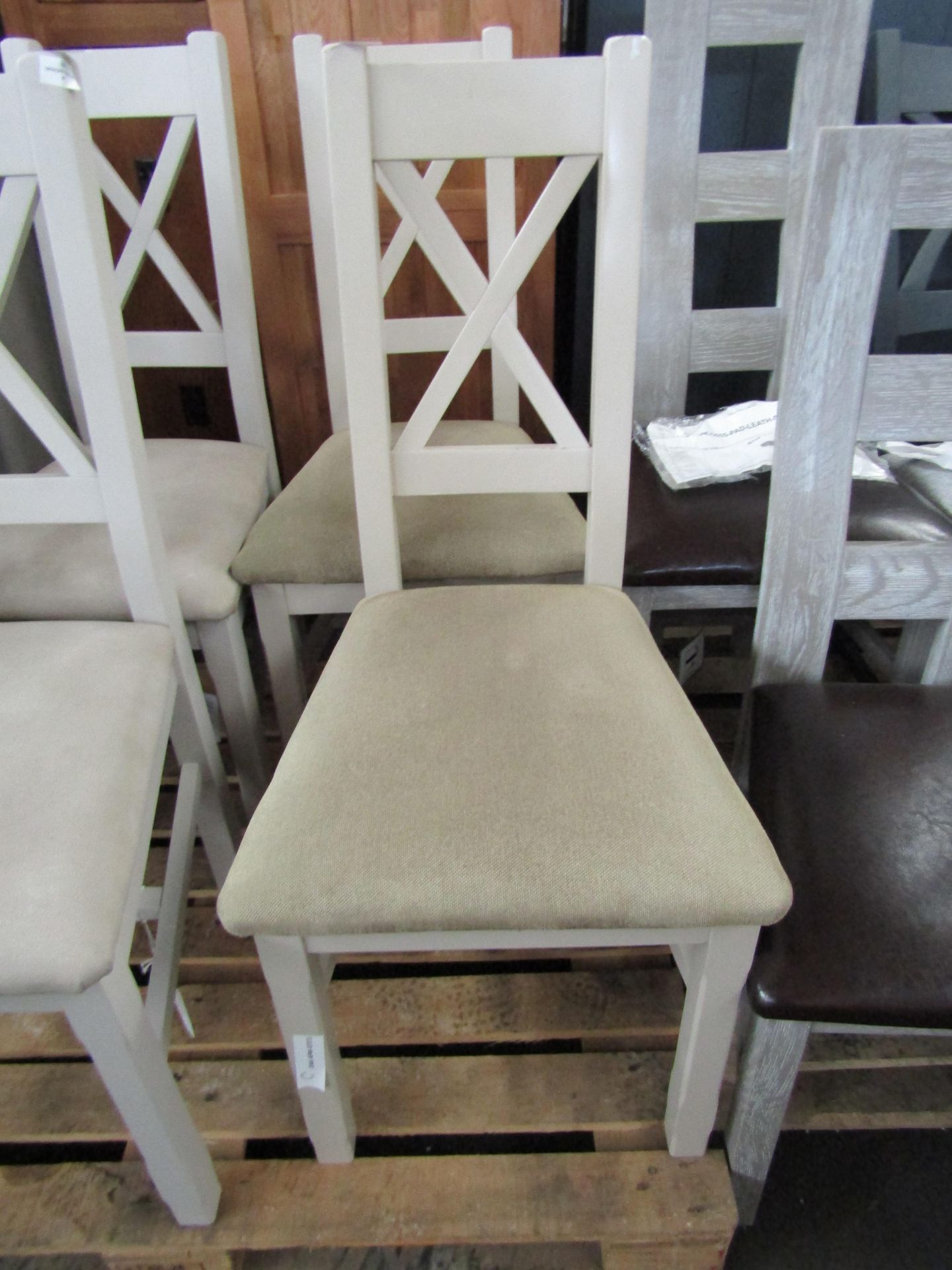 Oak Furnitureland Kemble Painted Chair with Darwin Sage Fabric Seat (Pair) RRP 340.00 Match any