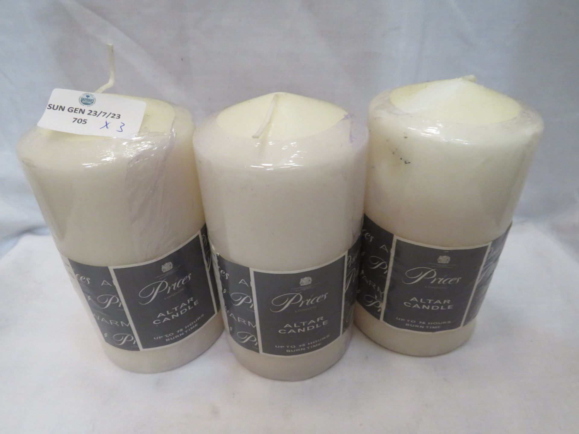 3 X Altar Candles All ^" X 3" Each Candle Has Up To 75HRS Burning Time New