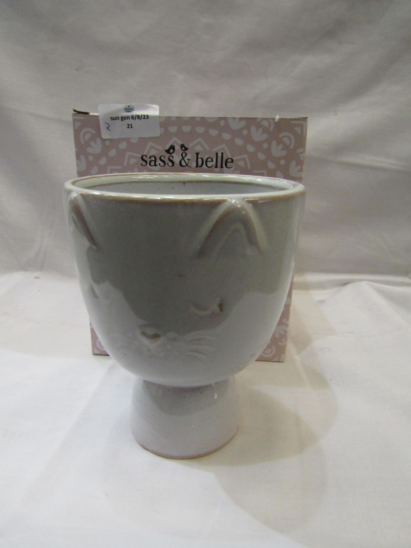 2 X Sasse & Belle Speckled Cat Planters Approx 14CM New & Boxed