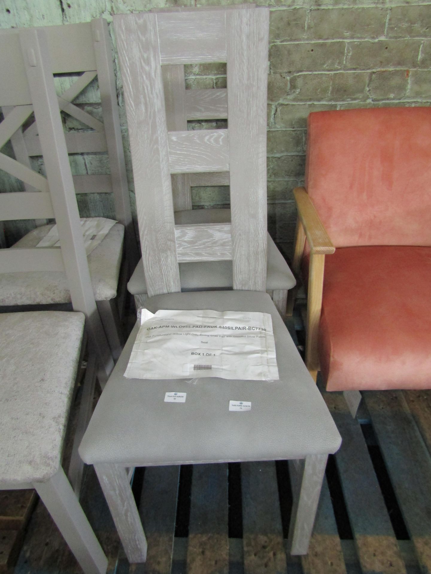 Oak Furnitureland Willow Light Grey Dining Chair Pair with Dappled Silver Fabric Seat (Pair) RRP Â£3