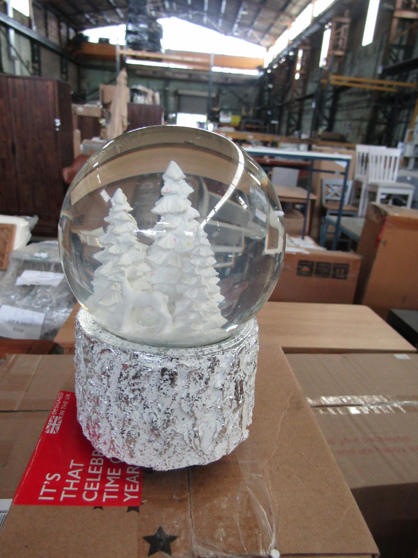 Celebright - Wind-Up & Play White Tree Scene Musical Snowglobe - Unchecked & Boxed.