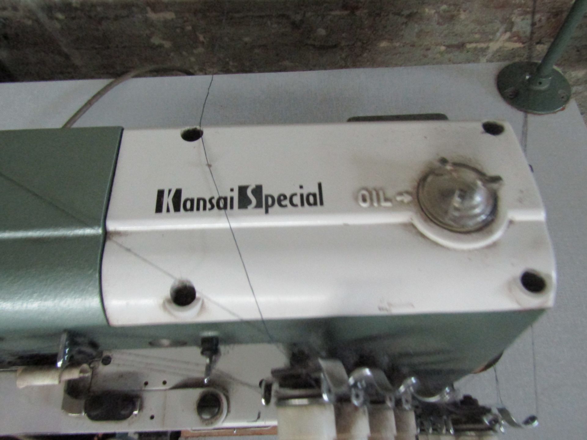 Kansai special DFB1404PMD Multi needle double chain stitch machine, table ,mounted with peddles, was - Image 4 of 6