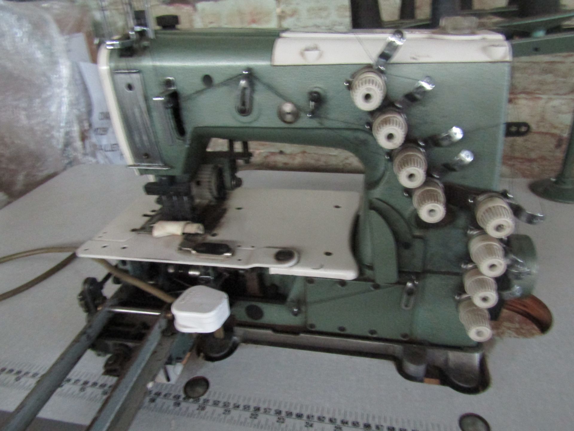 Kansai special DFB1404PMD Multi needle double chain stitch machine, table ,mounted with peddles, was - Image 3 of 6