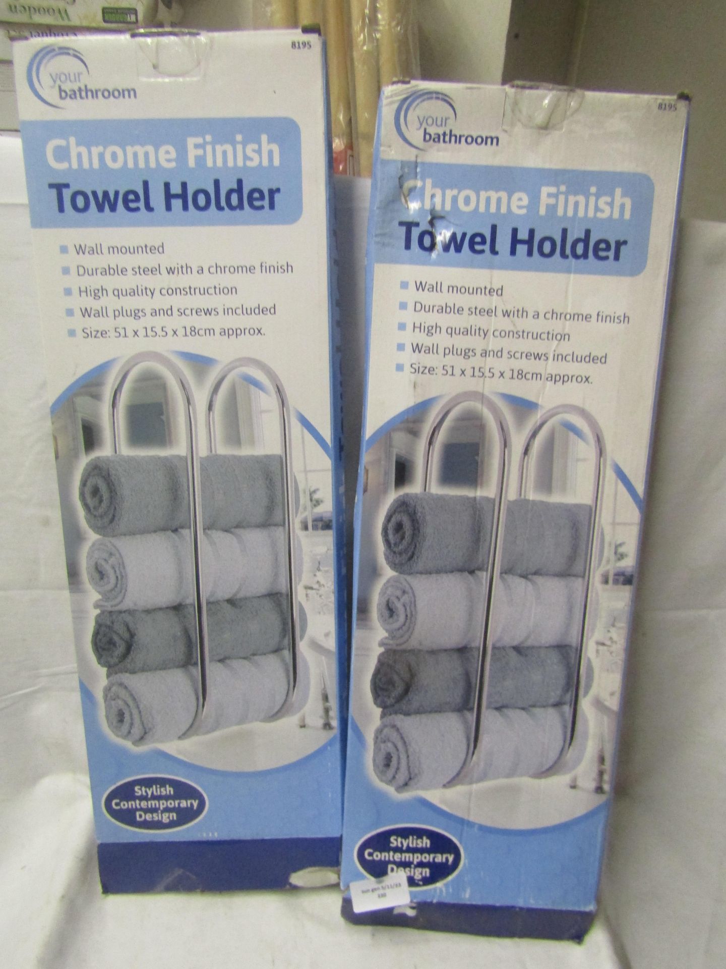 2 X Towel Holders Chrome 51 X 15.5 X 18 CM Approx Unchecked & Boxed