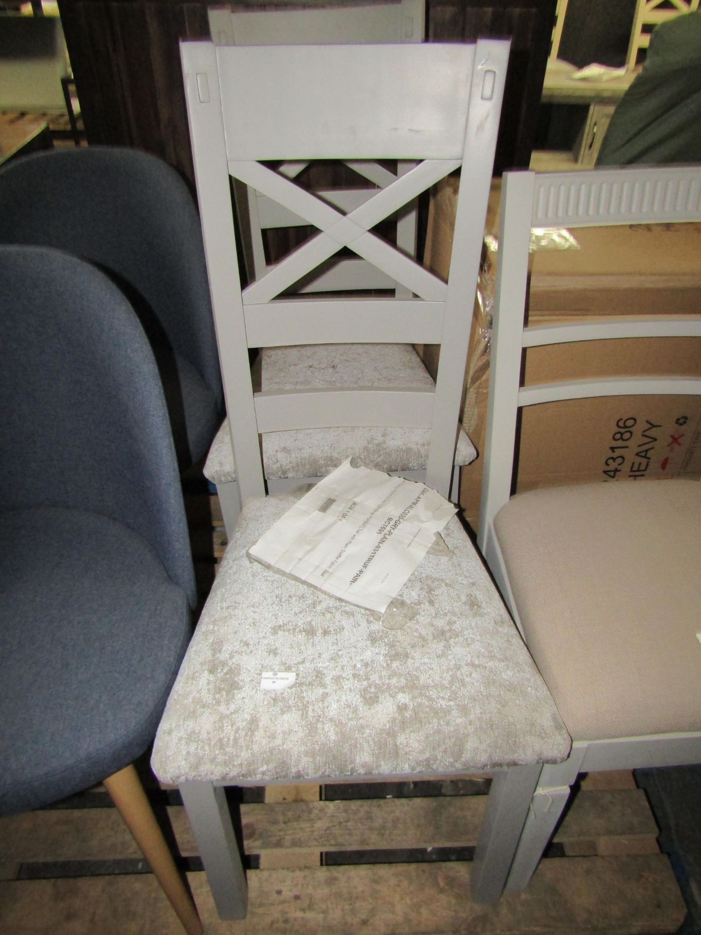 Oak Furnitureland St Ives Light Grey Painted Chair with Plain Truffle Fabric Seat RRP 380.00