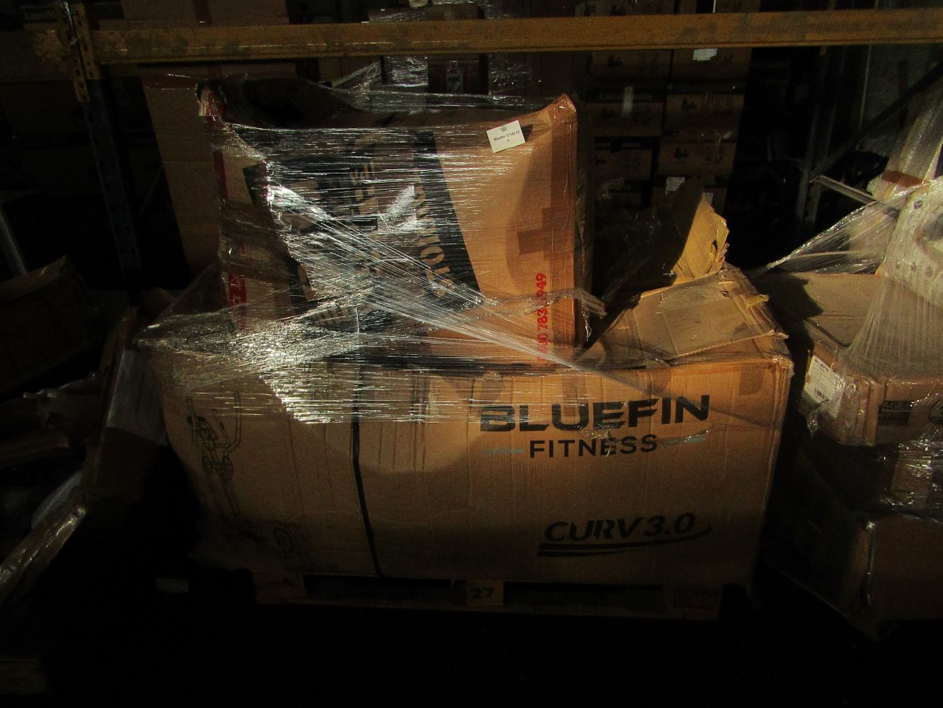 Pallets of Bluefin fitness returns includes vibrations plates, treadmills, bikes and more