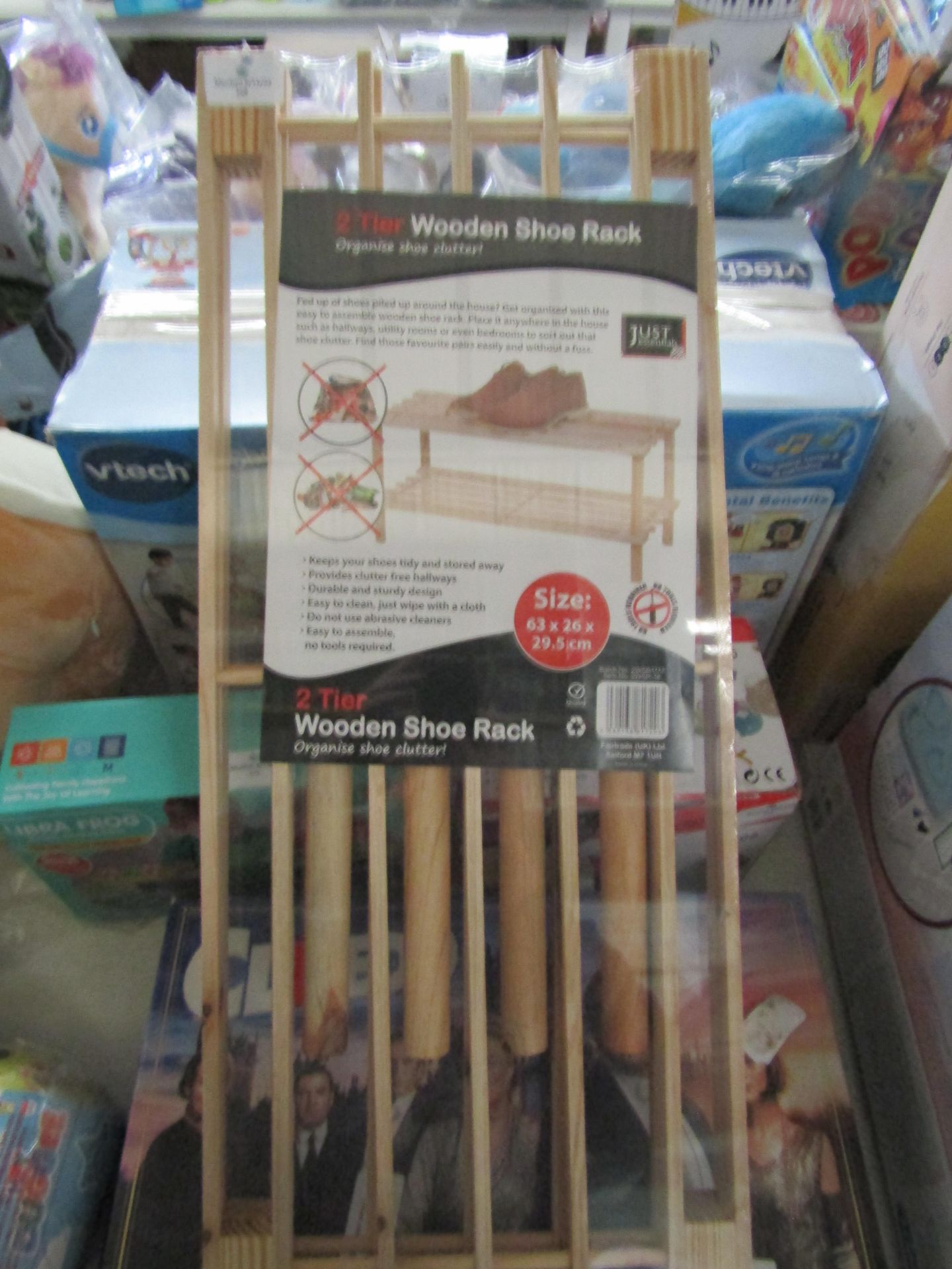 Just Essentials - 2-Tier Wooden Shoe Rack - Packaged.