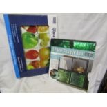 2 X Items Being 1 X Green Sequince Storage Box 27 X 27 X 28 CM & 1 X Glass Chopping Board Both