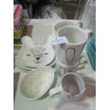 10 Items Being 5 Mugs/Cups 3 Small Plates & 2 Small Dishes Bunny Themed All Unused