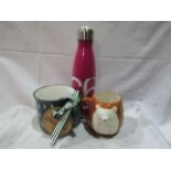 3 X items Being 1 X Matal Drinking Bottle 1 X Metal Large Mug & 1 X Sasse & Belle Hedgehog Mug All