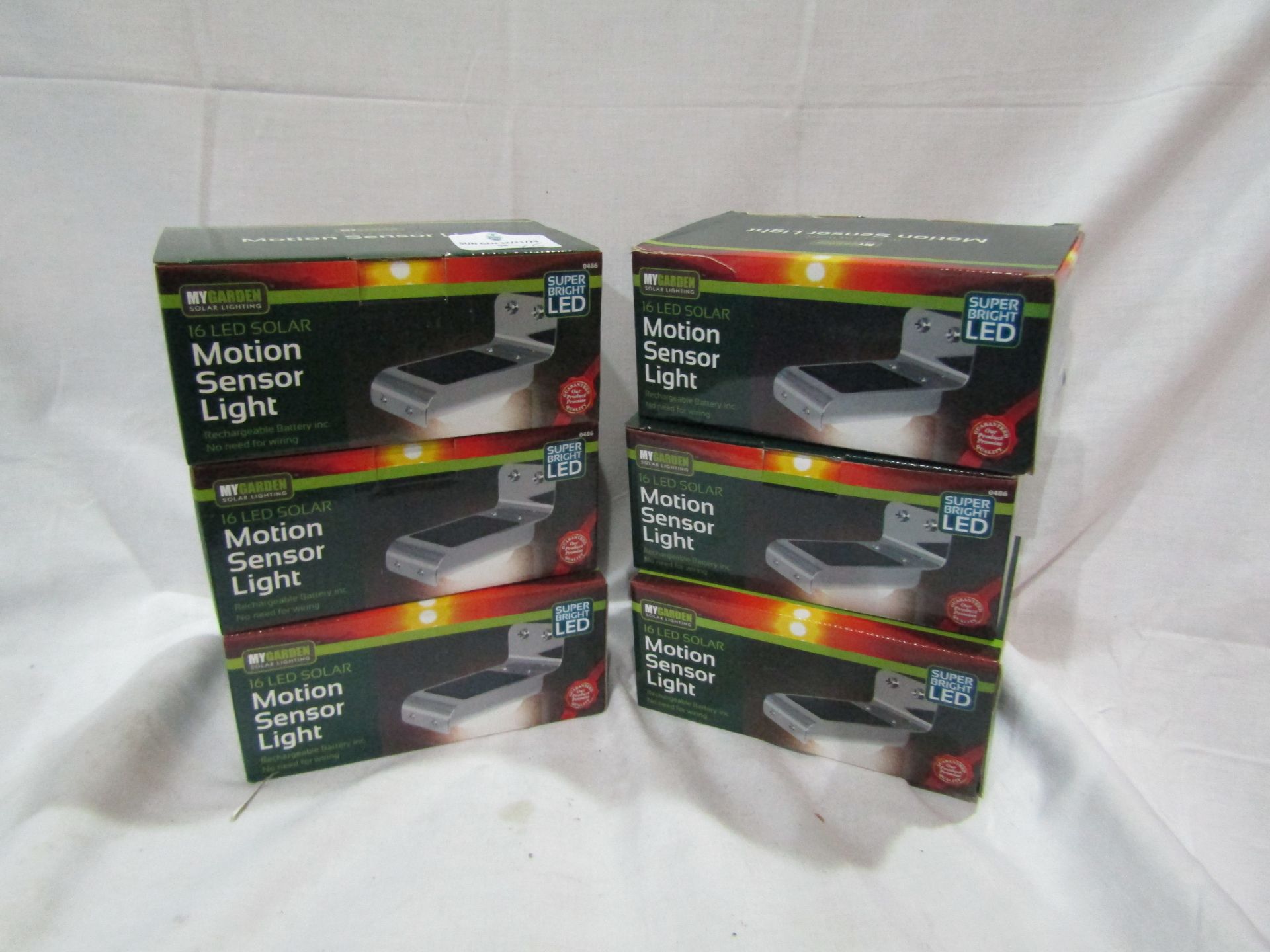 6 X MyGarden Solar Motion Sensor Lights ( Rechargeable Battery inc All Unchecked & Boxed