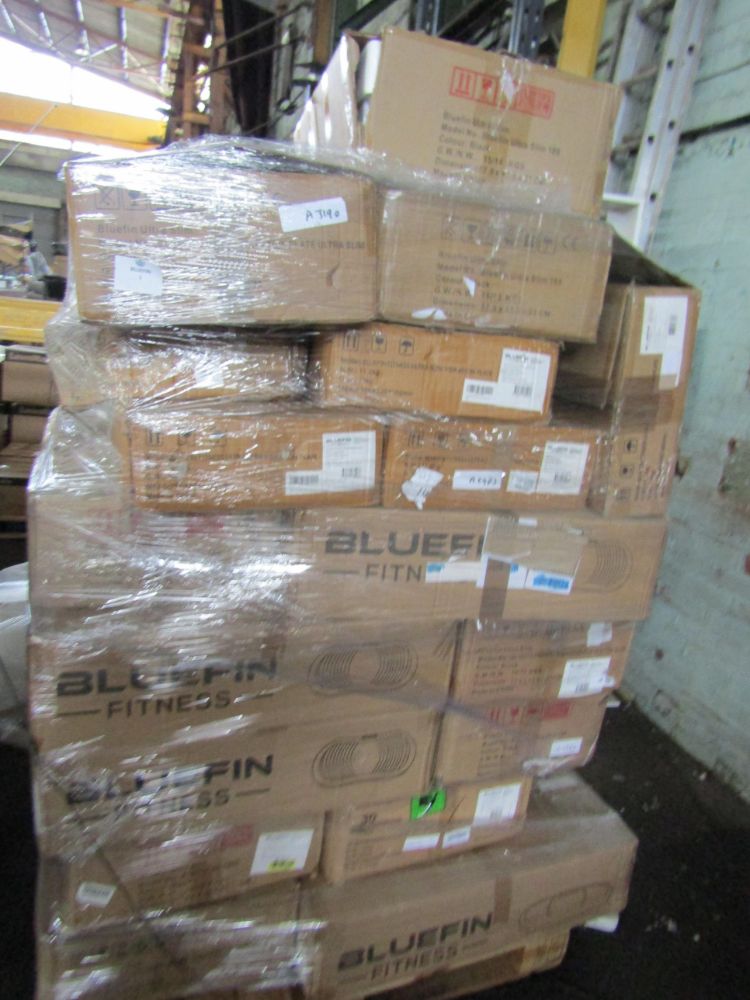 Pallets of Customer returns fitness products from Blue fin