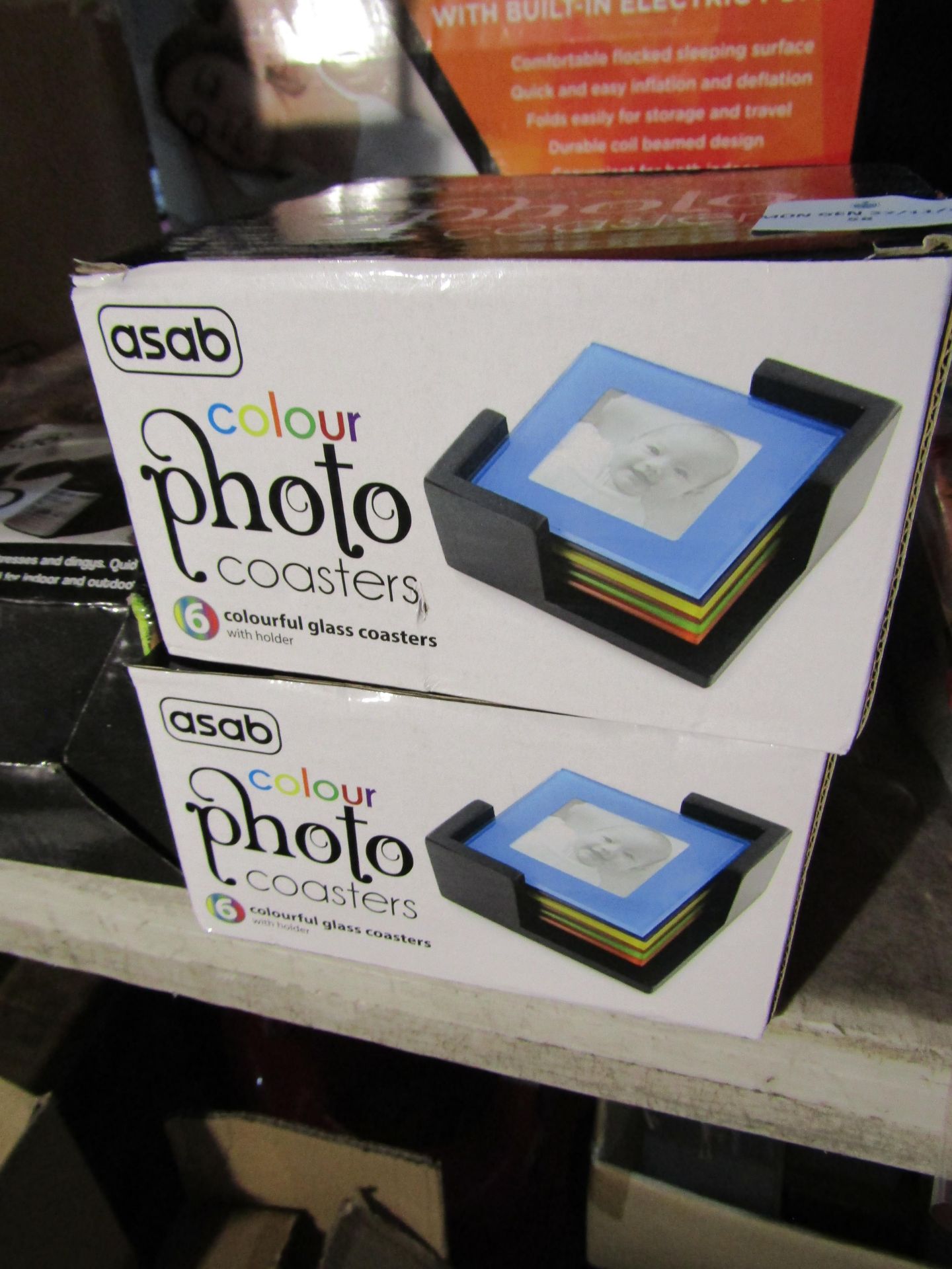 2x Asab - Set of 6 Colourful Glass Photo Coasters - Boxed.