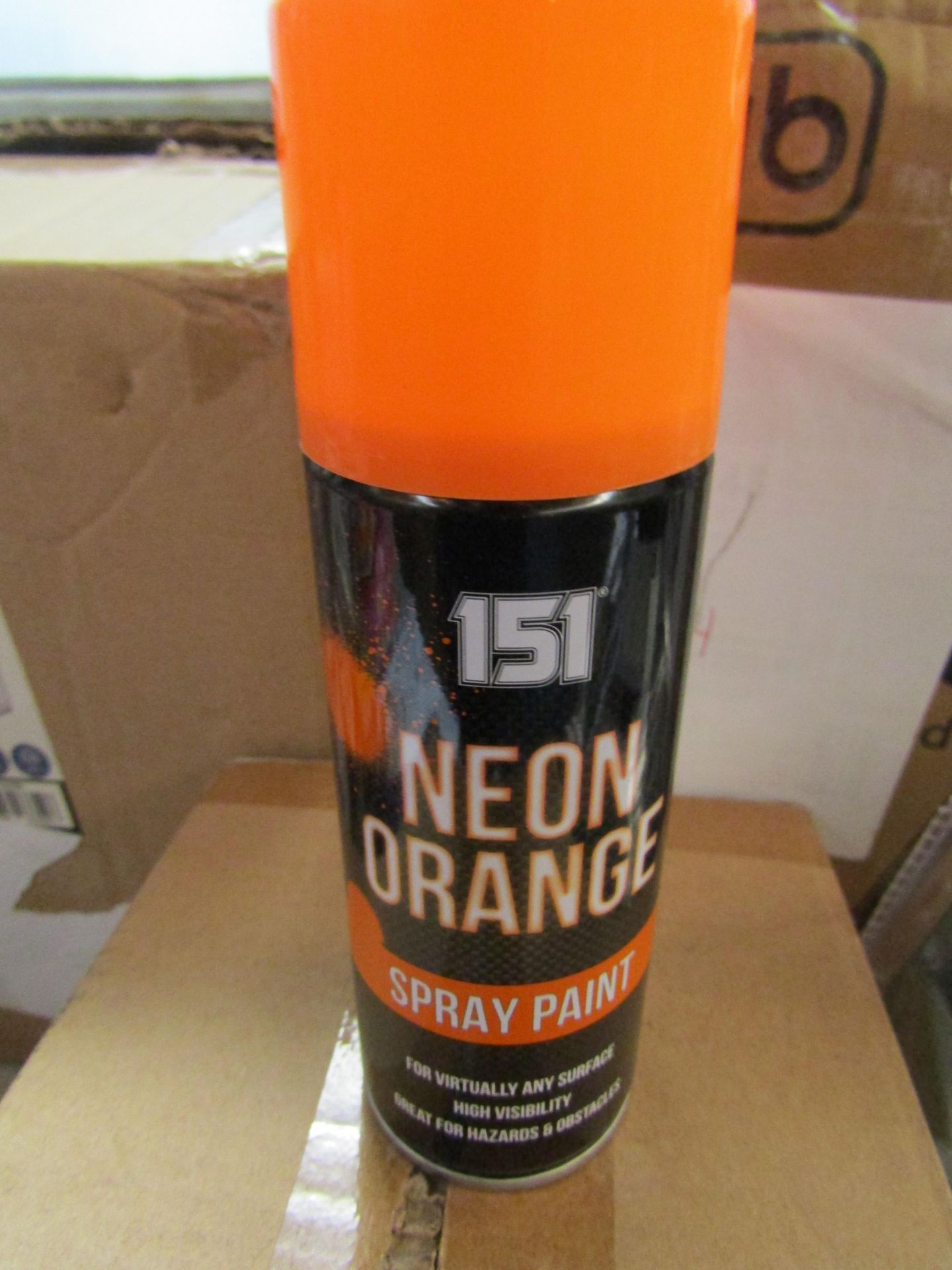 12x 200ml canisters of 151 neomn Orangfe spray paint, unused